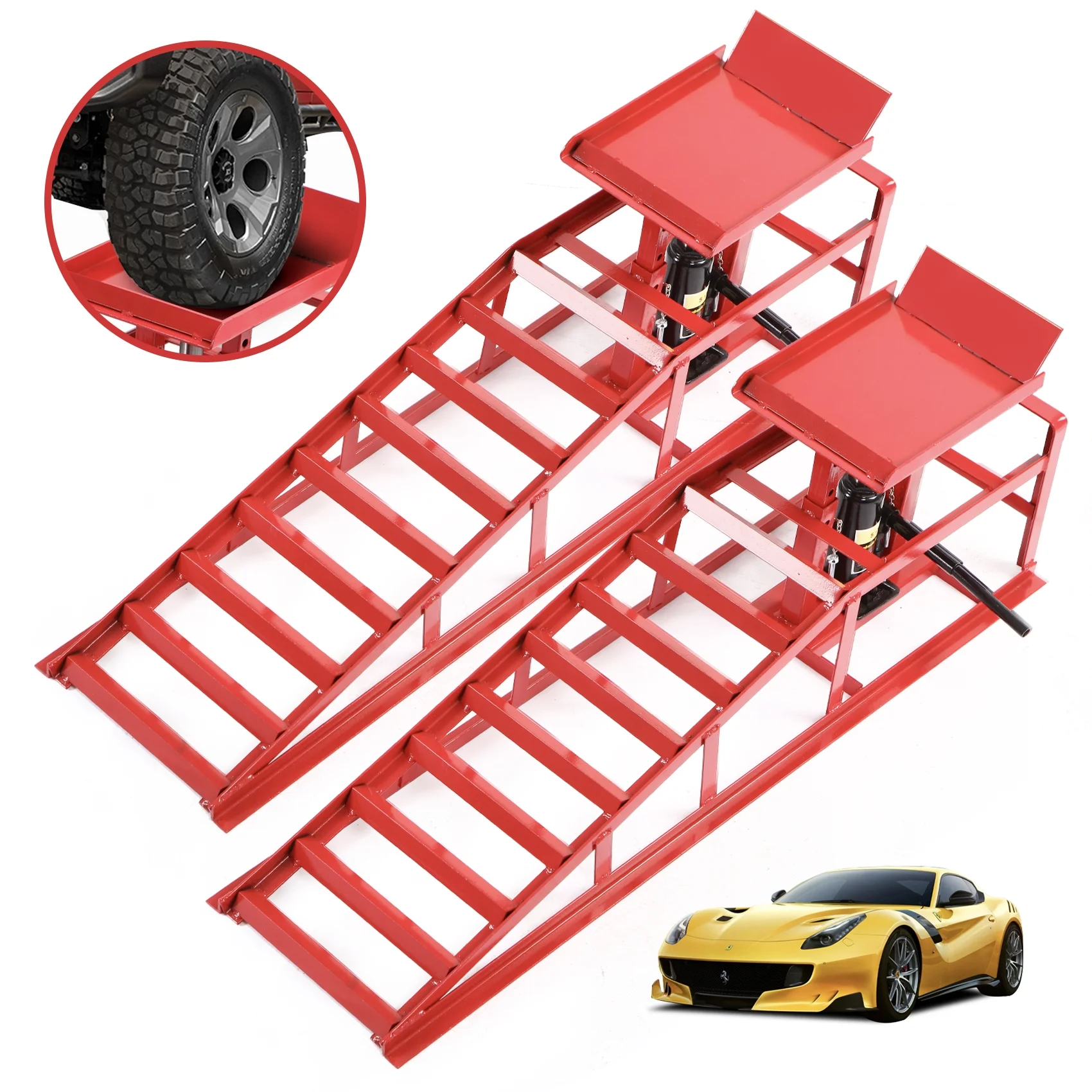 ANDTE Hydraulic Car Ramps, 2 Pack High Lift Service Ramps for Vehicles up to 5T (11023 lbs)