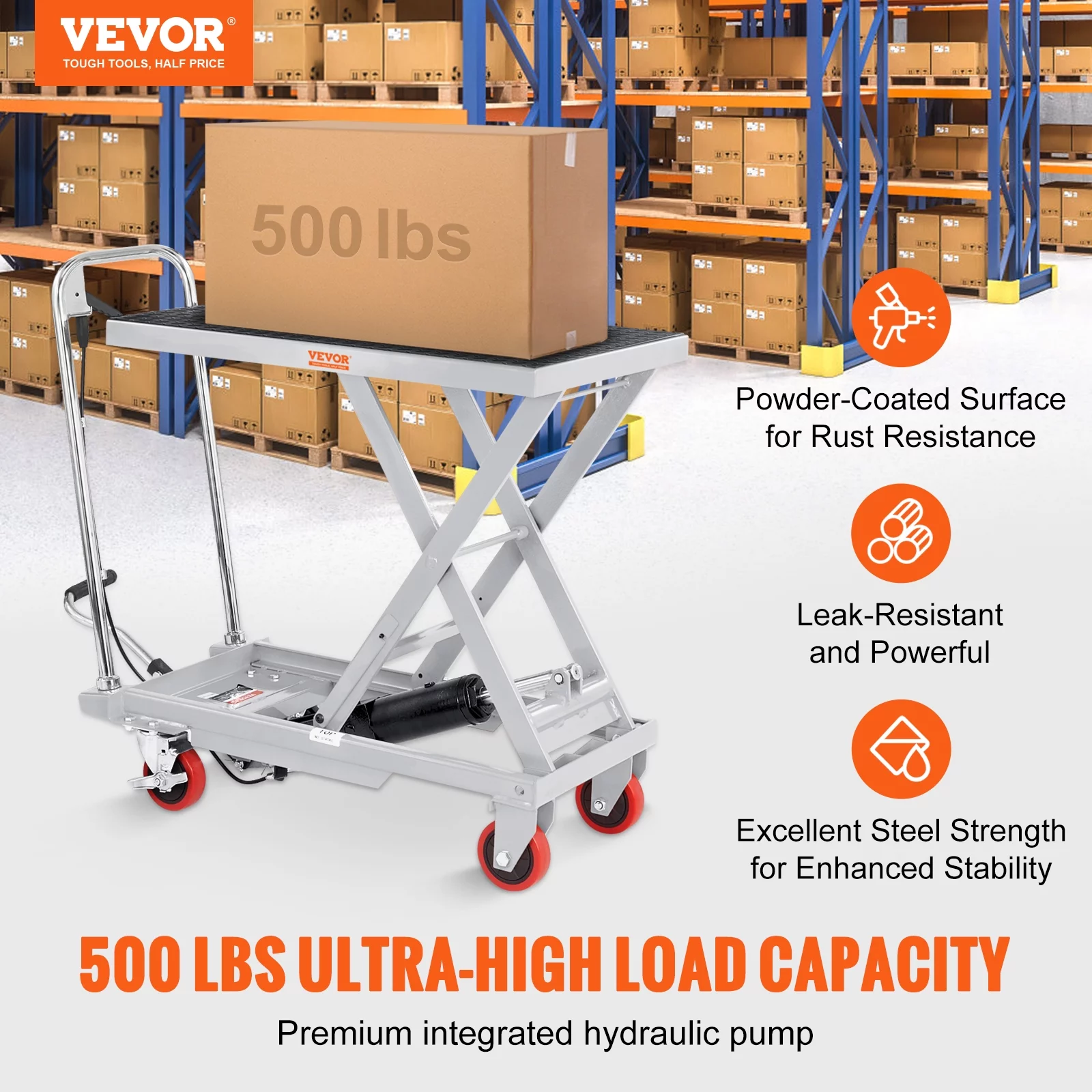 BENTISM Hydraulic Lift Table Cart 500 lbs Manual Scissor Lift Table 28.5