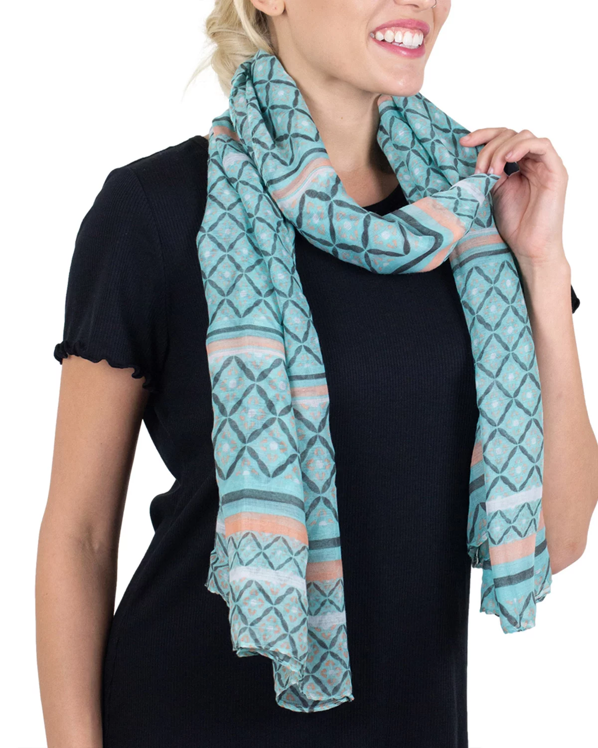 Tickled Pink 70 x 34” Diamond Print Scarf, Soft Semi-Sheer, Light, Teen to Adult