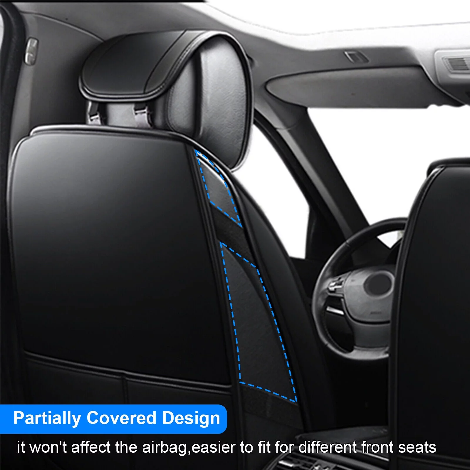 Car Seat Cover for Chevrolet, Waterproof 5 Seats Front Rear Seat Protector, Durable Pu Leather Full Set  for Cruze/ Impala/ Malibu/ Tracker Balck