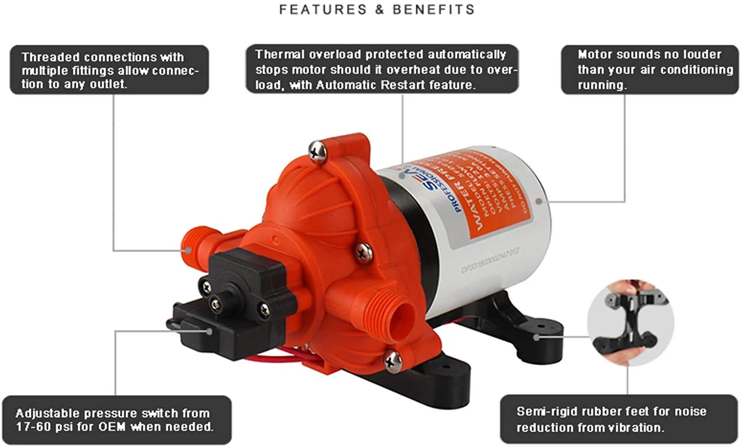 SEAFLO 33-Series Industrial Water Pressure Pump w/Power Plug for Wall Outlet - 115VAC, 3.3 GPM, 45 PSI