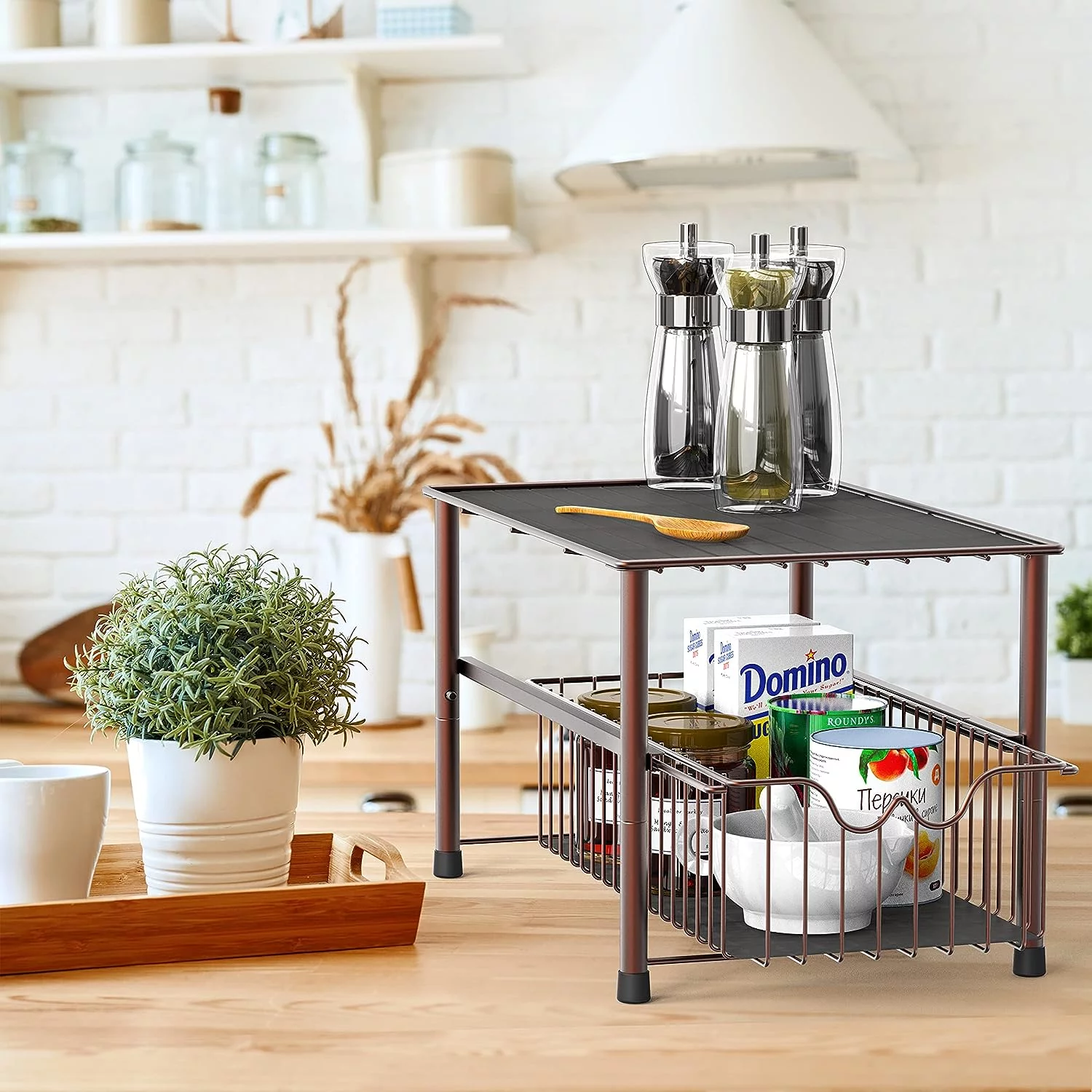 DecoBros Stackable Under Sink Cabinet Sliding Basket Organizer Drawer,Bronze