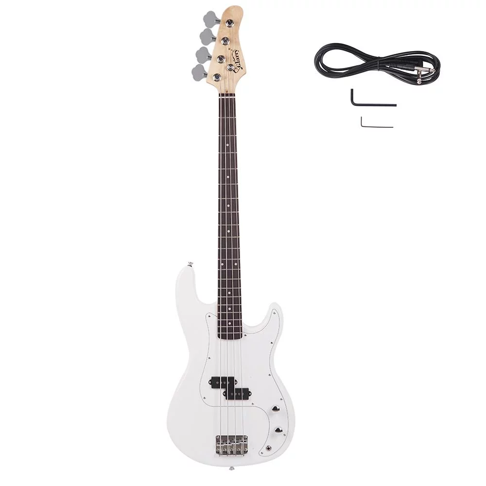 Glarry Electric Right Handed 4-Strings Bass Guitar for Beginners, White
