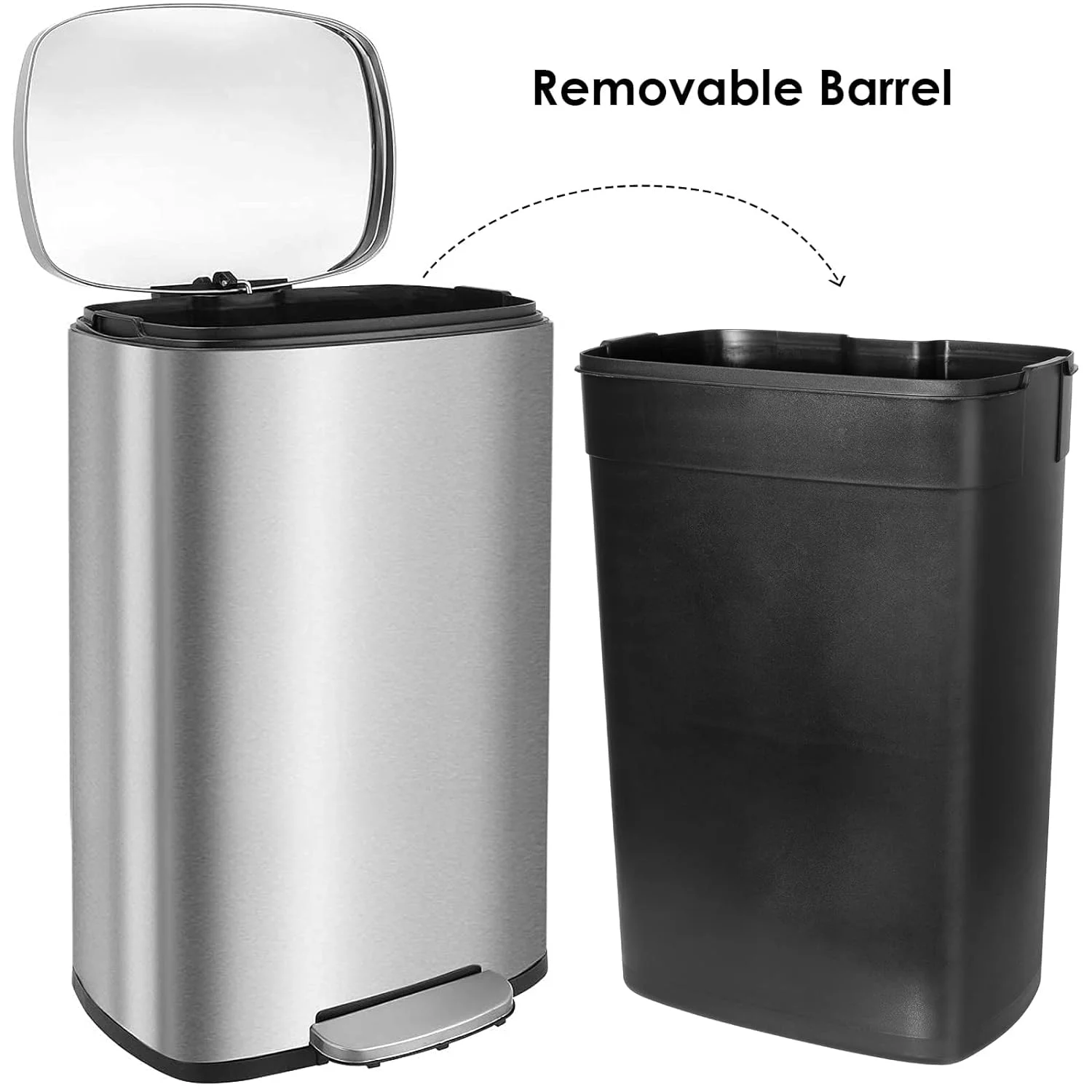 U-SHARE  13.2 Gallon Step Trash Can, Stainless Steel Garbage Bin, Soft-Close Rubbish Bin with Removable Plastic Inner Bucket, Fingerprint-Proof, Lid Dustbin, Suit for Kitchen Home (50L, White)