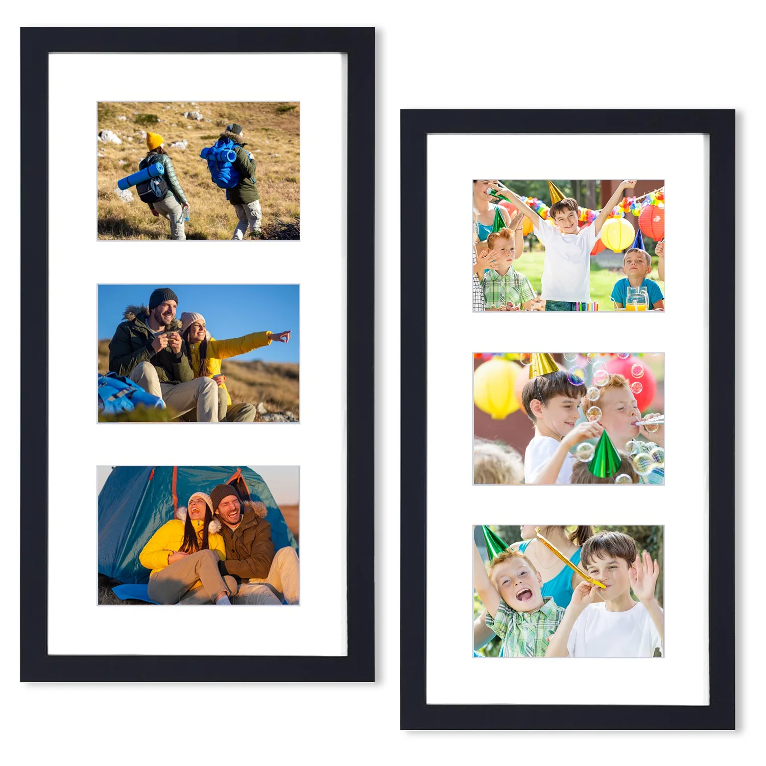 2Pcs Picture Frame iMounTEK 20.8x10.8 Collage Black Gallery Photos Frame Display Three 5x7 Photos Horizontal or Vertical PVC Picture Frame with Plexiglass Glass and Hanging Hardware