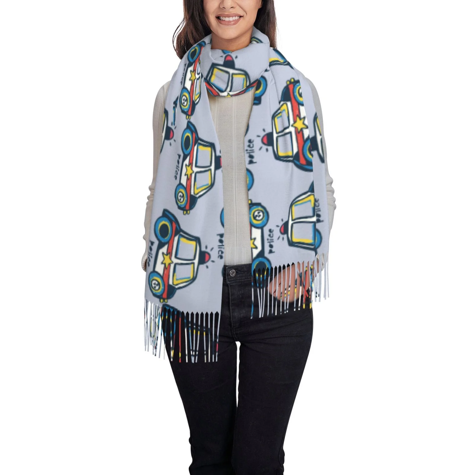 Ocsxa Scarf Shawl Wraps For Women Soft Cashmere Scarf Police Car Printed Large Blanket Scarf
