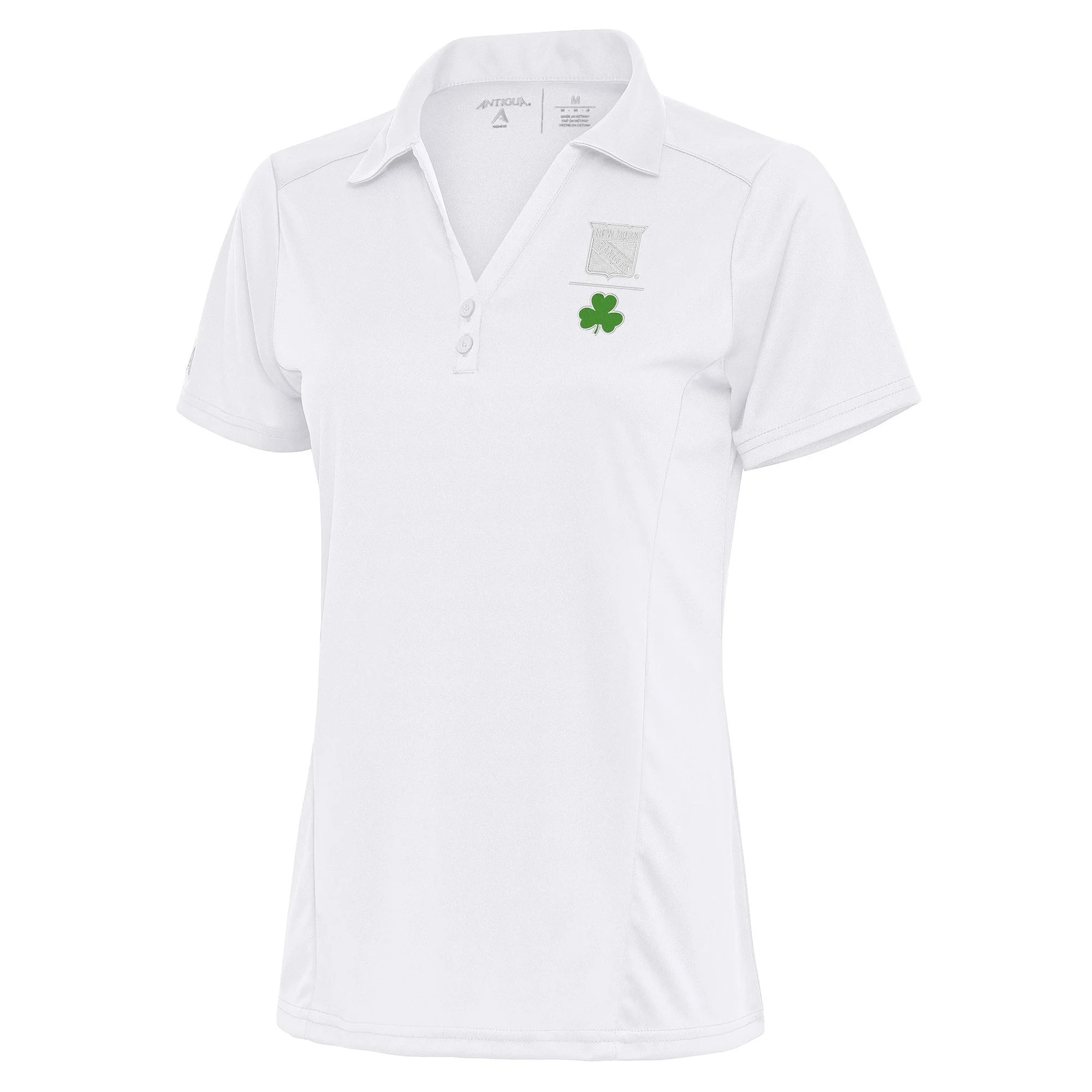 Women's Antigua  White New York Rangers Shamrock Tribute Polo