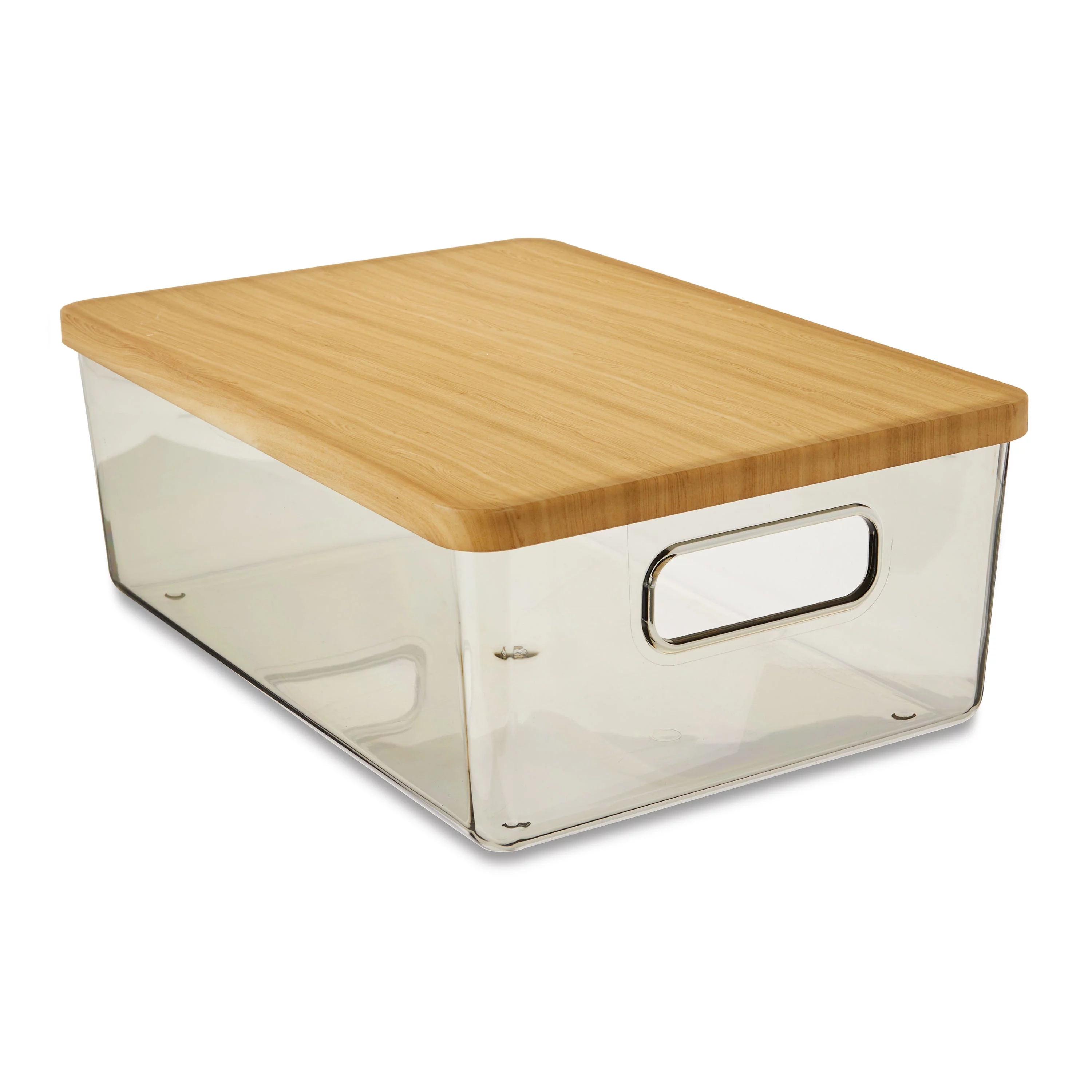 Pen+Gear Organizational Storage Box with Woodgrain Pattern Lid, Silver Gray