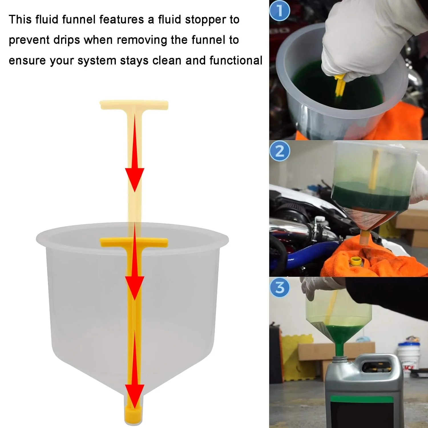 Spill Proof Radiator Coolant Filling Funnel Kit - 15pcs Cooling System Fill Kit