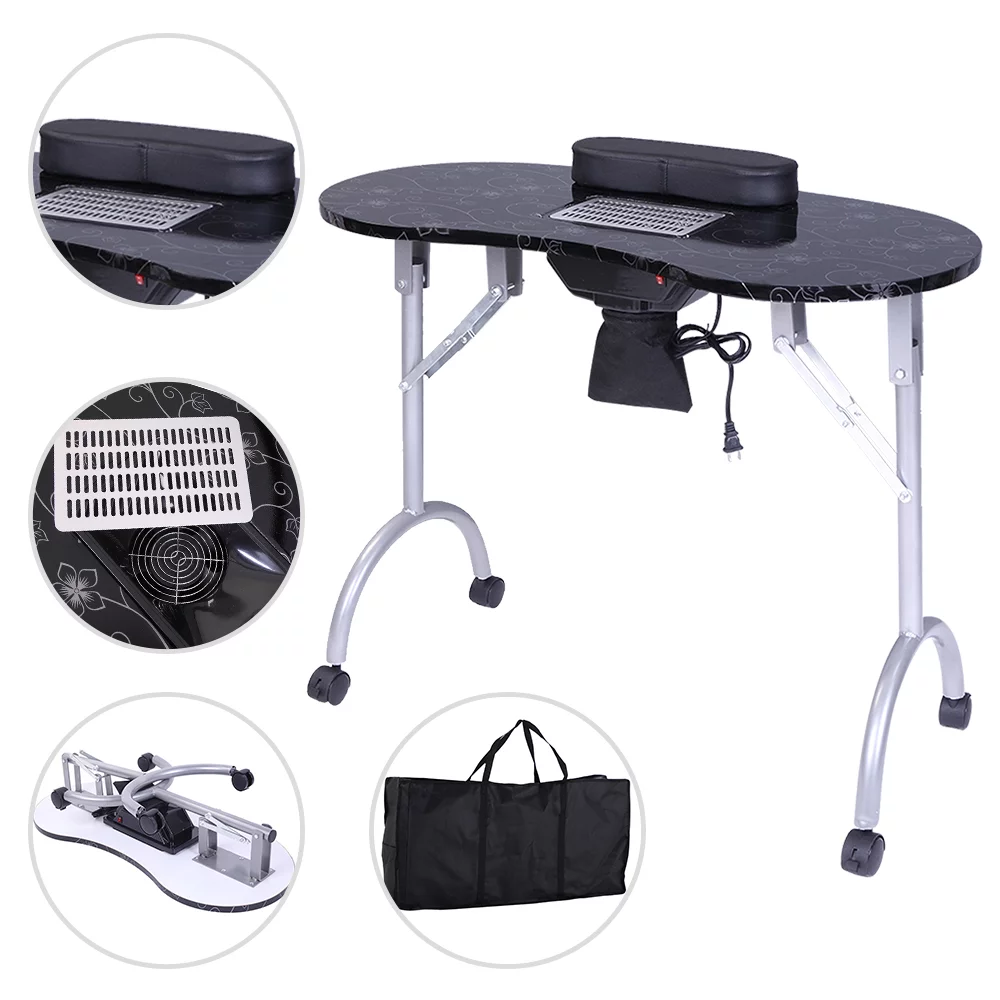 UBesGoo Manicure Nail Table w/Electric Dust Collector, Foldable Home Nail Beauty Technician Desk, Spa Salon Workstation
