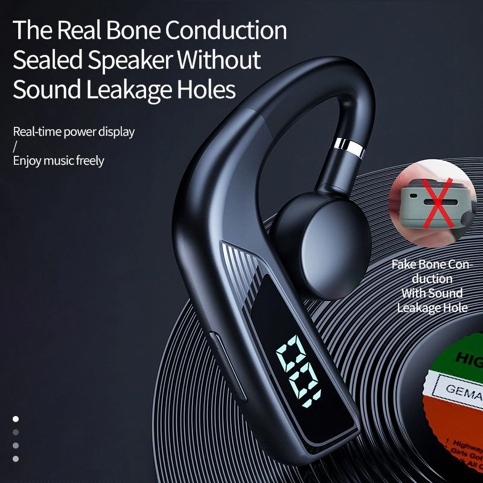 Real Bone Conduction Sports Running Fitness Cycling Bone Sensing Talking Waterproof On-Ear Not In-Ear Bone Conduction Monaural 5.2 Bluetooth Headset.