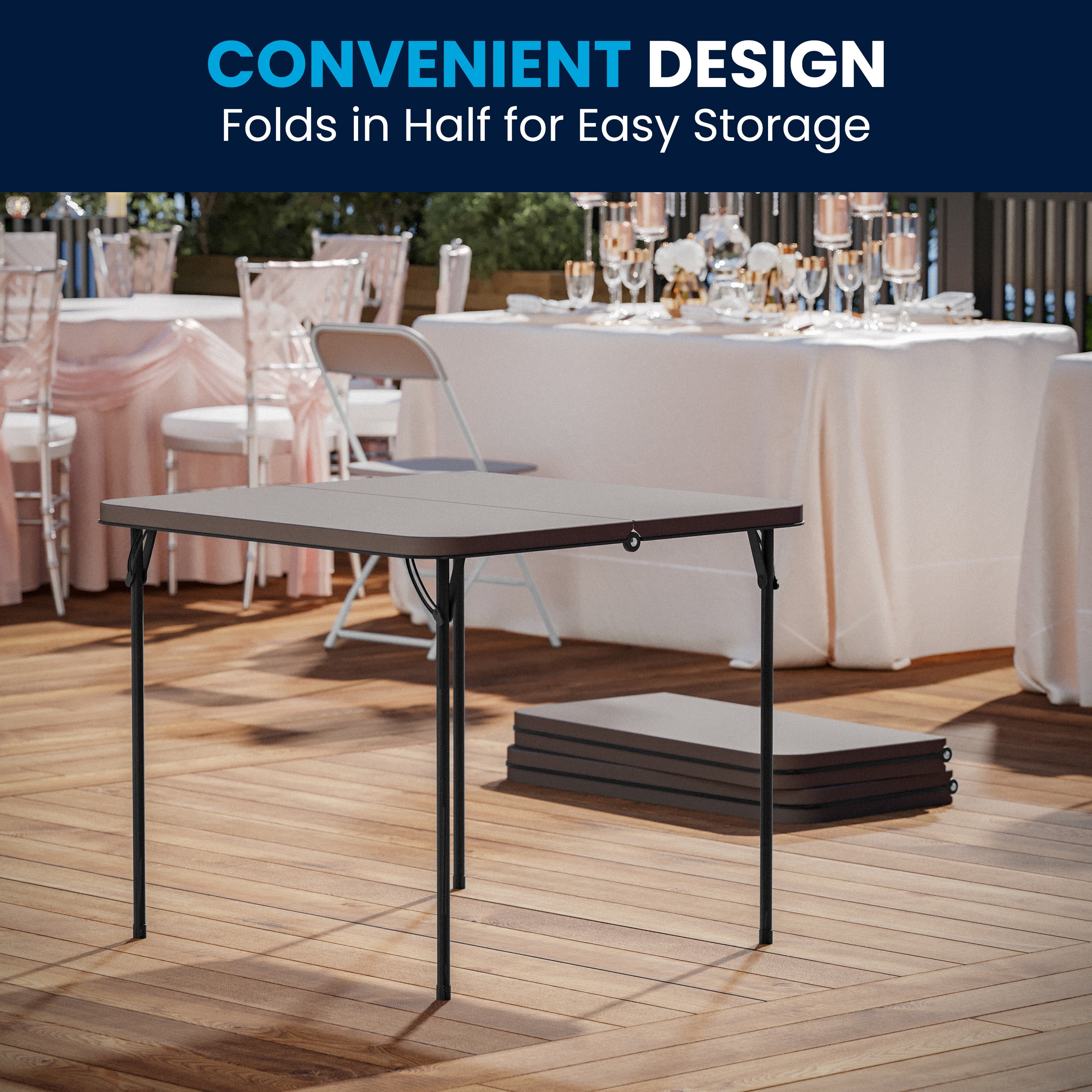 Flash Furniture Dunham 2.83-Foot Square Bi-Fold Dark Gray Plastic Folding Table with Carrying Handle