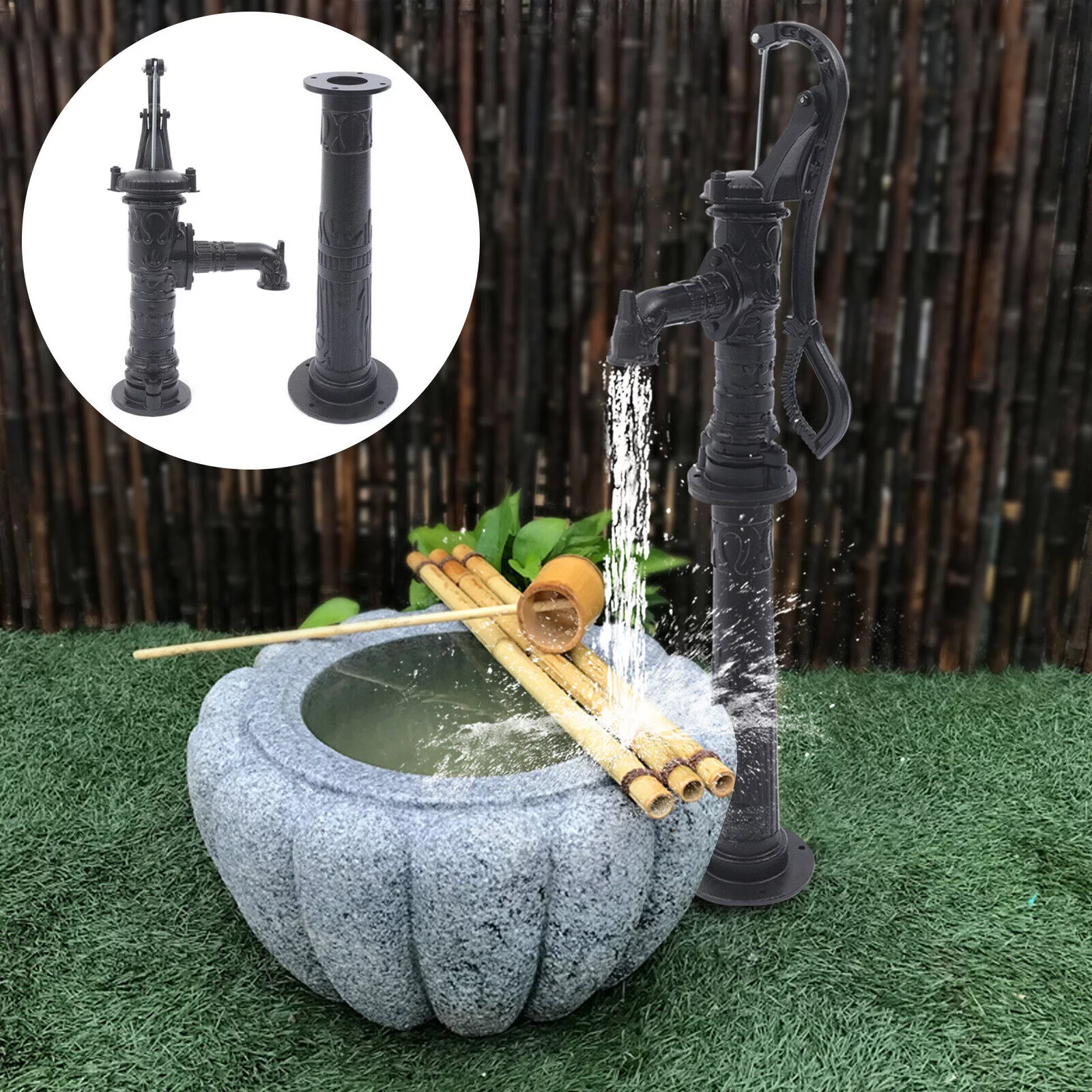SHZICMY 26ft Boost Pump Cast Iron Hand Operated Garden Water Pump with Stand for Well Fountain