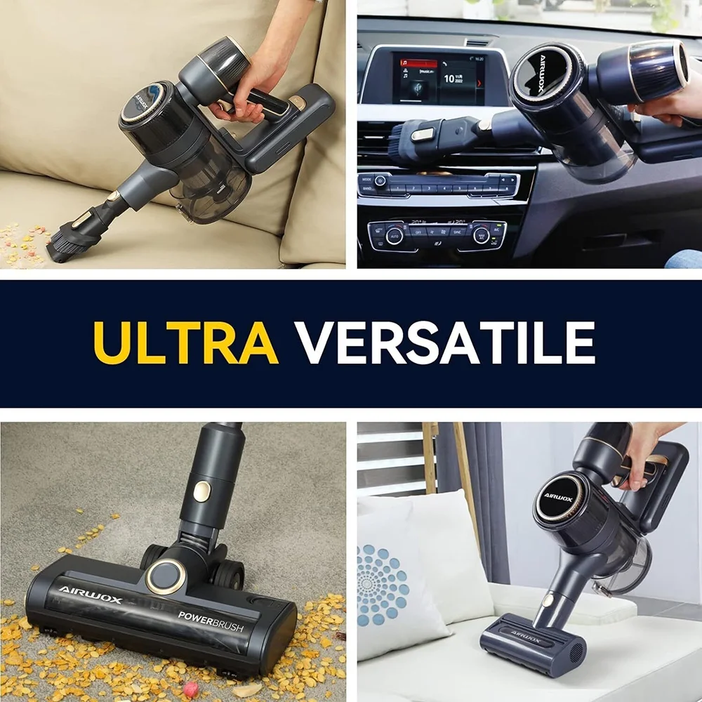 AIRWOX Cordless Vacuum Cleaner 350W Lightweight Stick Vacuum with Floor Lights US