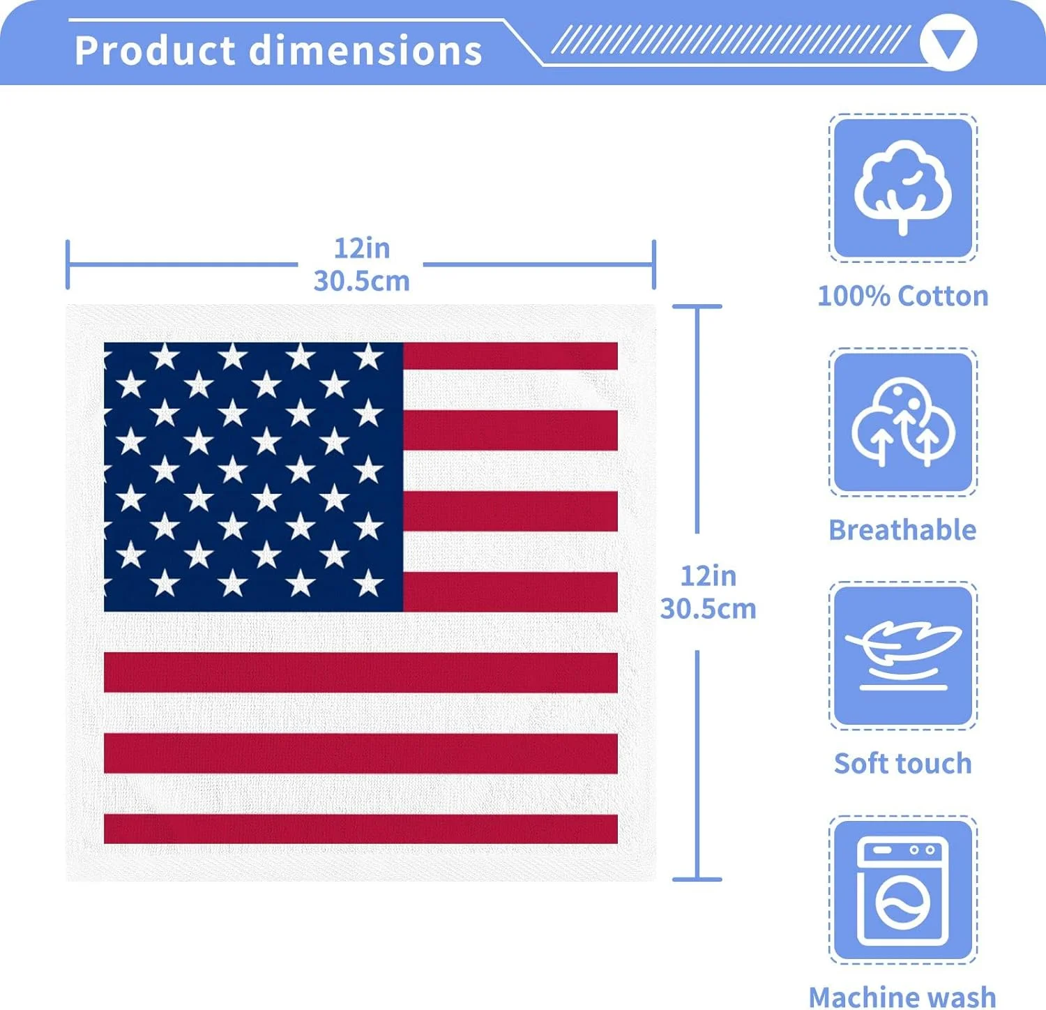 GZHJMY American Flag Wash Cloths 4 Pack - 12 x 12 Inch Super Super Soft Washcloths for Your Face and Body - 100% Cotton Absorbent Baby Face Towel