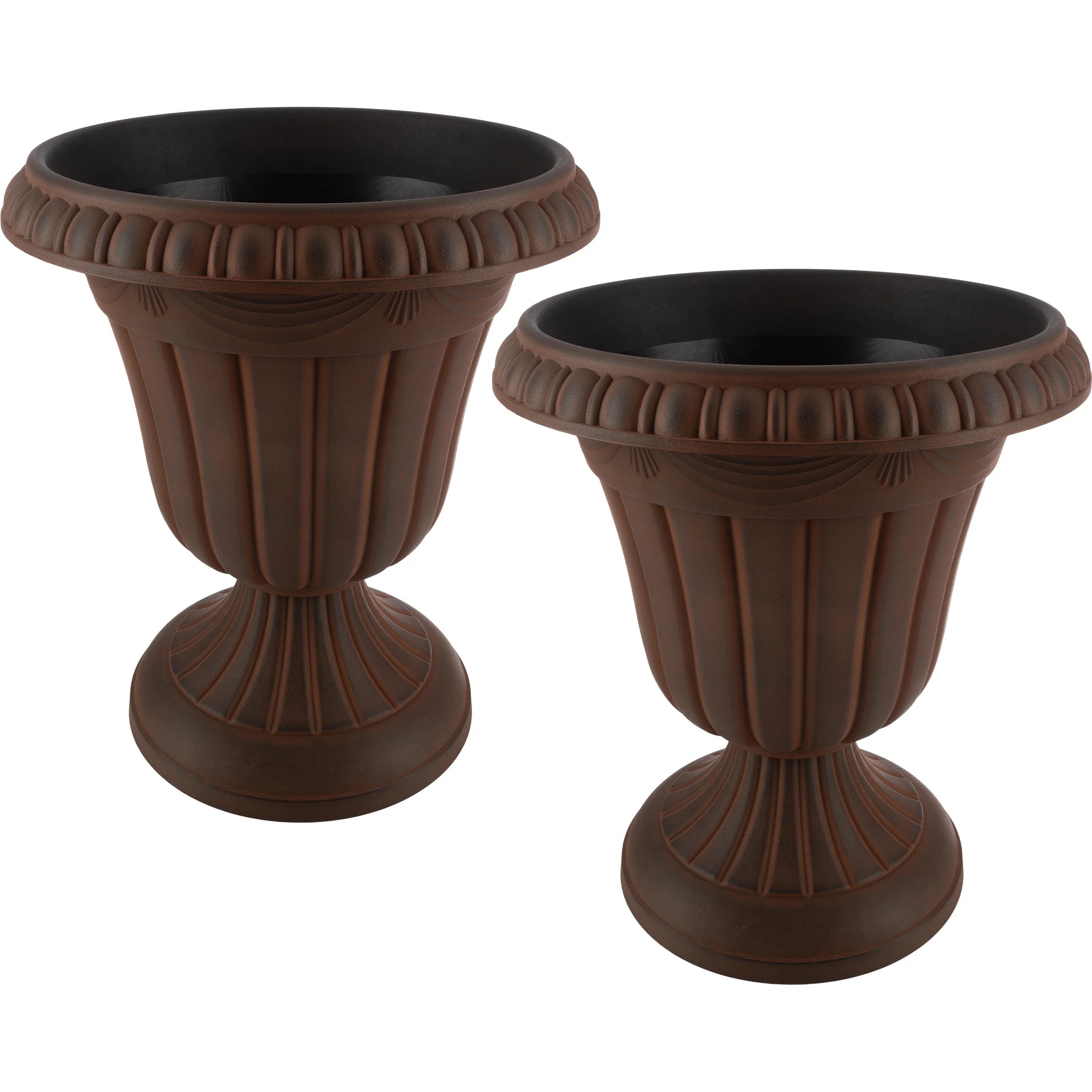 Pure Garden 16x18-inch Outdoor Planter 2-Pack - Plastic Urn Planters, Brown