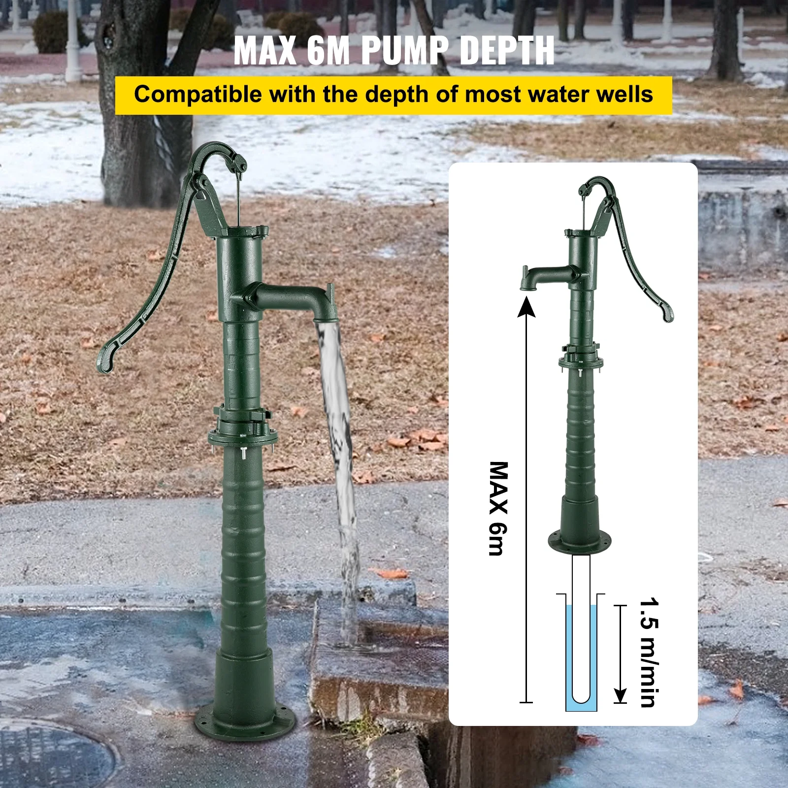 VEVOR Hand Water Pump w/Stand, 15.7 x 9.4 x 51.6 inch Pitcher Pump& 26 inch Pump Stand w/Pre-set 1/2