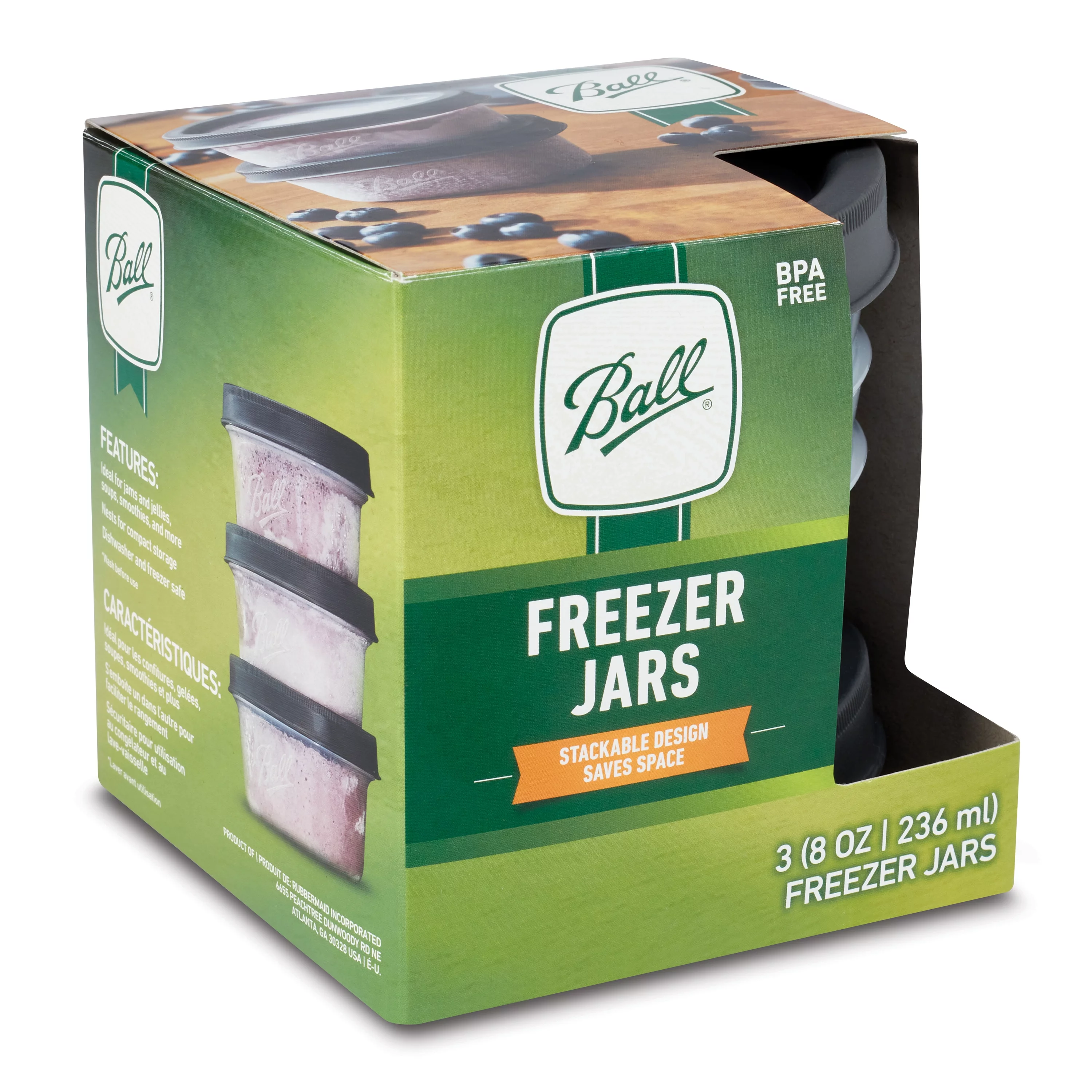 Ball, Freezer Jars, Plastic, Grey, 8 oz, 3 Count