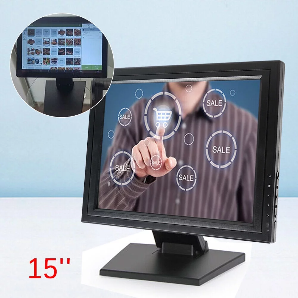 POS Monitor LCD Display Monitor Retail Kiosk Restaurant Bar 15in VGA/HDMI Stand LCD Touch screen
