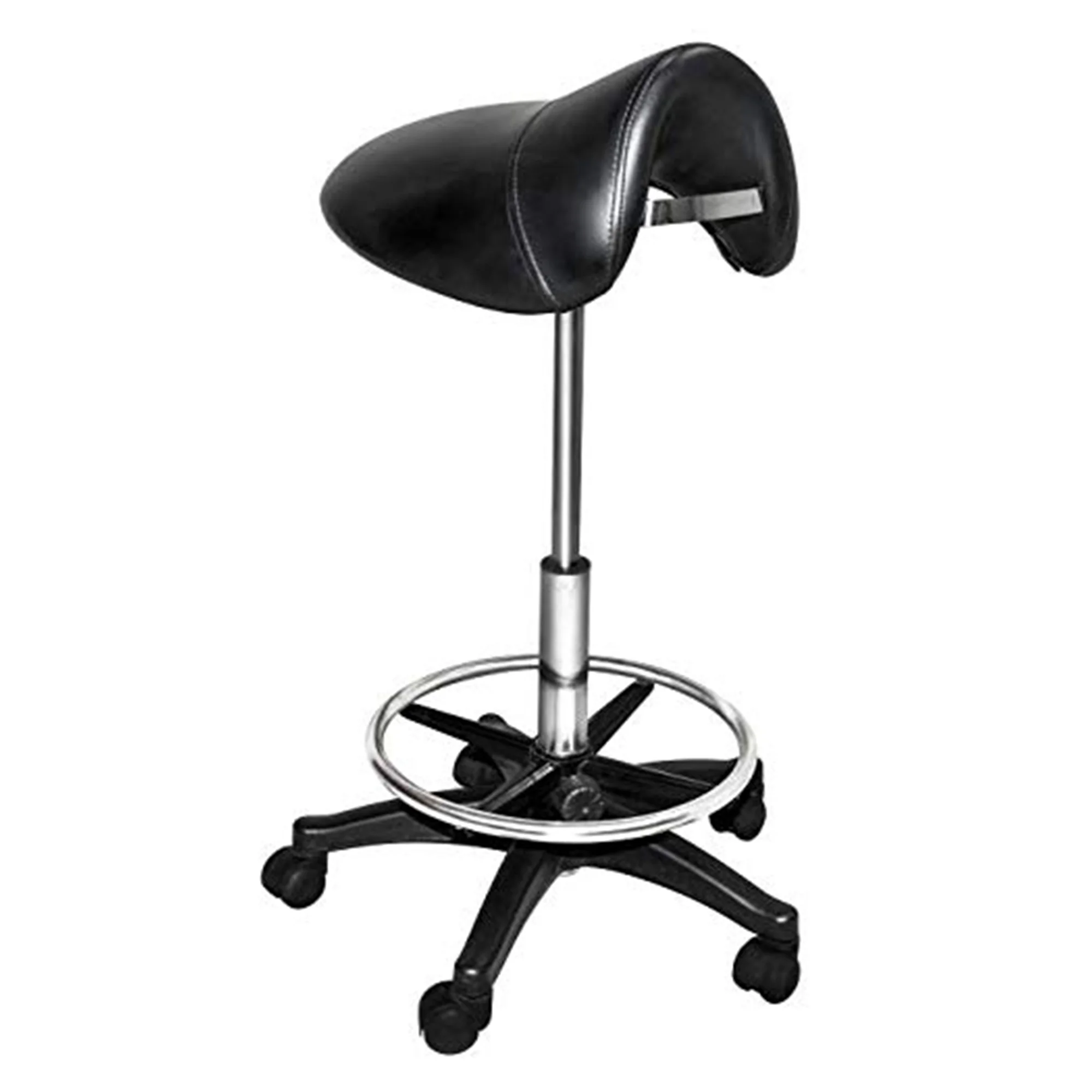Chromium Professional Rotating Saddle Cutting Stool w/ Foam Cushions, Black