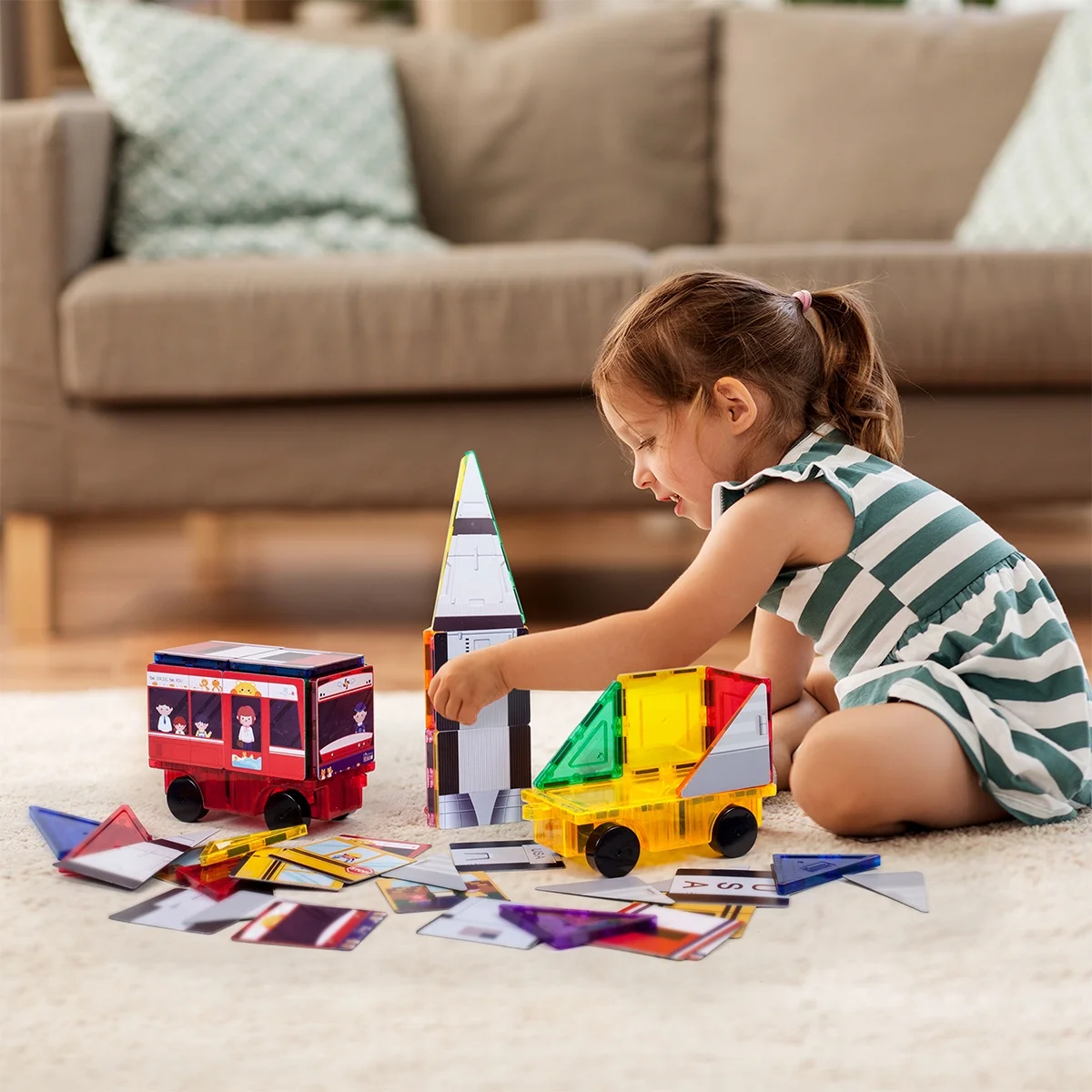 Picassotiles Magnetic Building Blocks Tiles Construction Toy Set for Kids Ages 3+, Multicolor