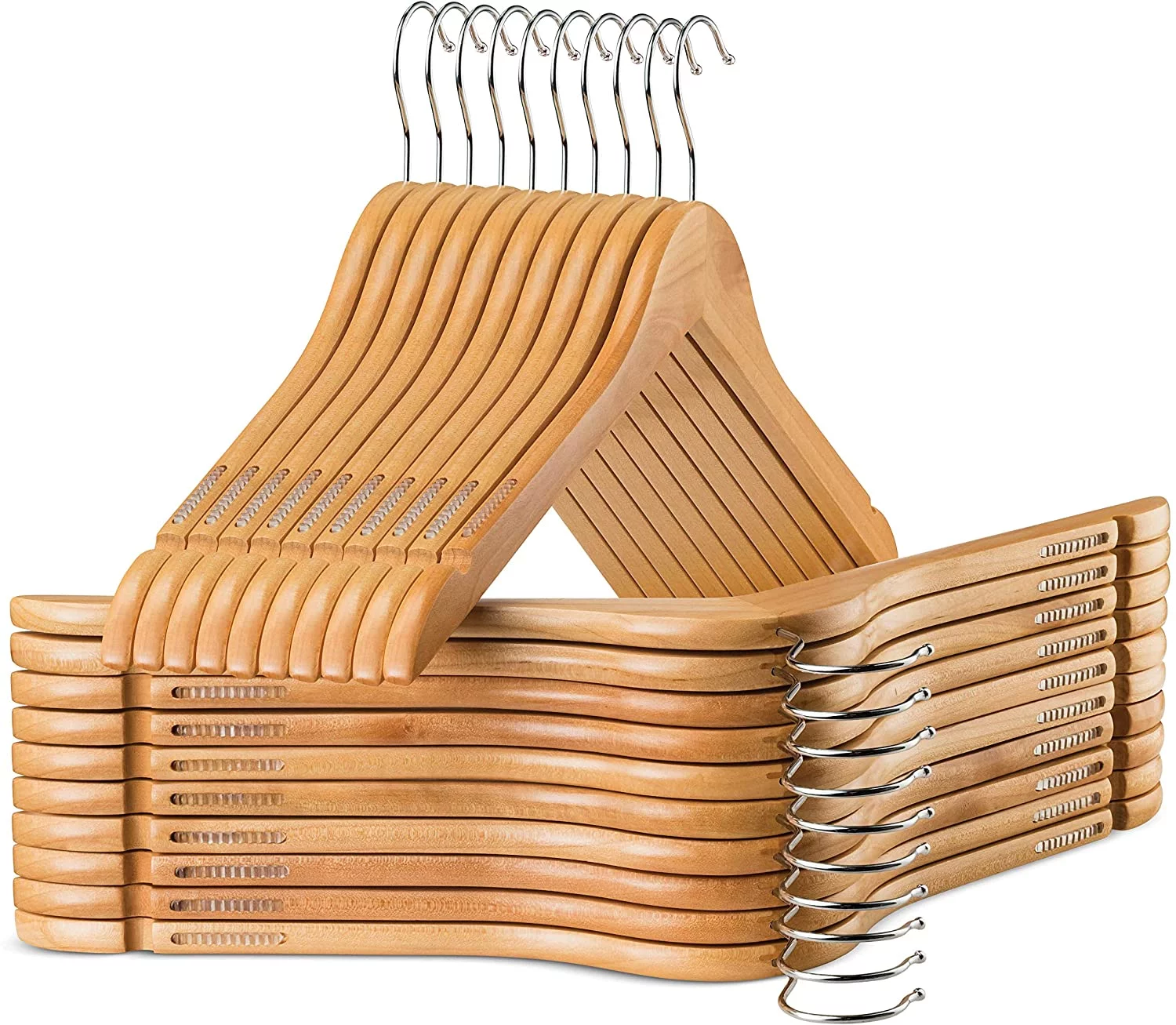High-Grade Wooden Shirt Hangers with Rubber Grips (20 Pack) (Natural)