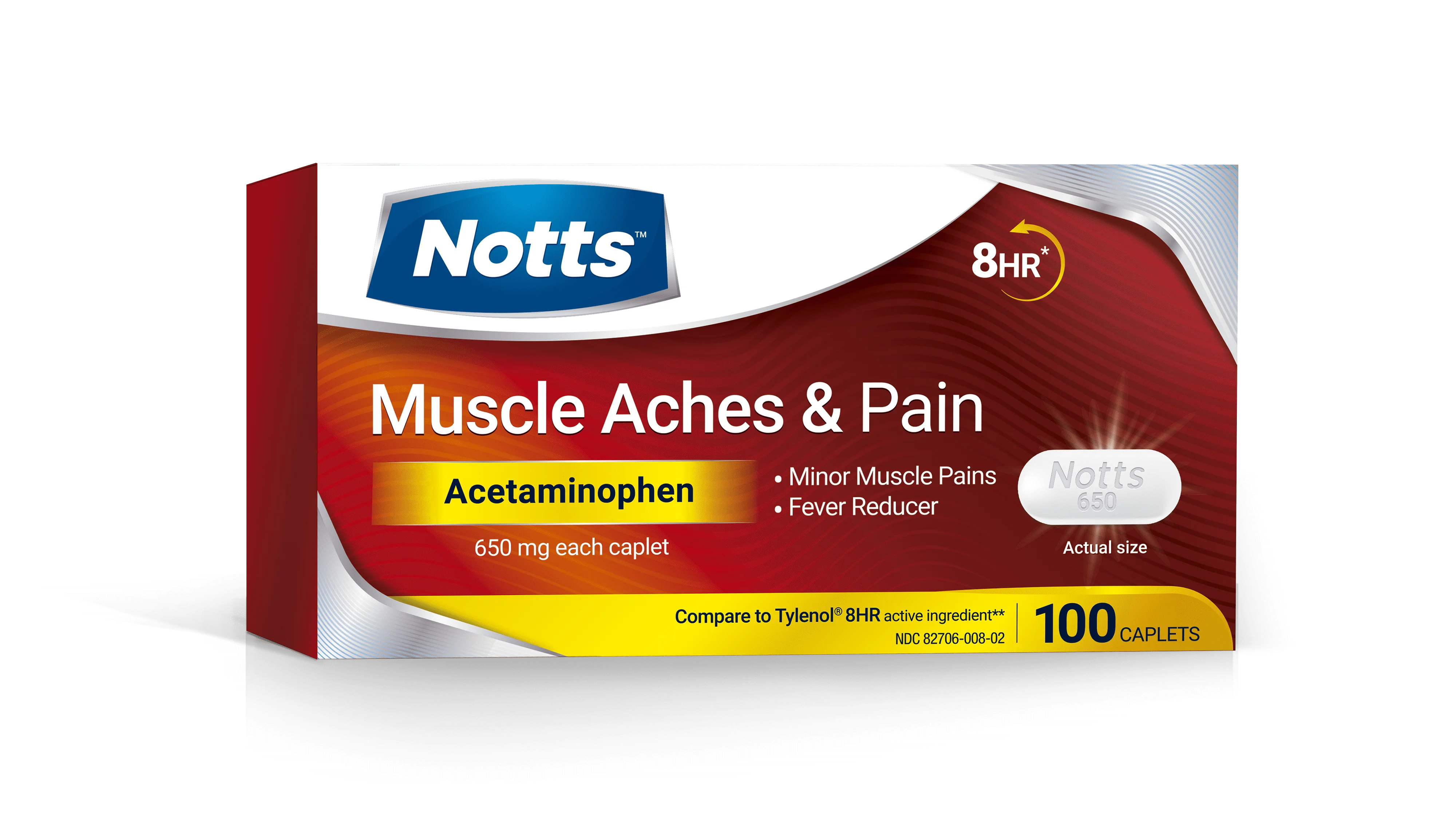 NOTTS Muscle Aches & Pain Relief Medicine 650mg Acetaminophen Pain Reliever, 24 Pills