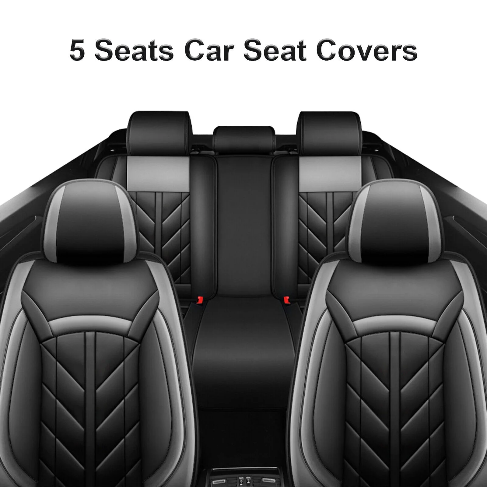 For Acura 5 Seats Car Seat Covers, Waterproof Leather Auto Cushion Protector, Full Set Front Rear Seat Cover for RDX RLX TLX TL TSX ZDX Black+Gray