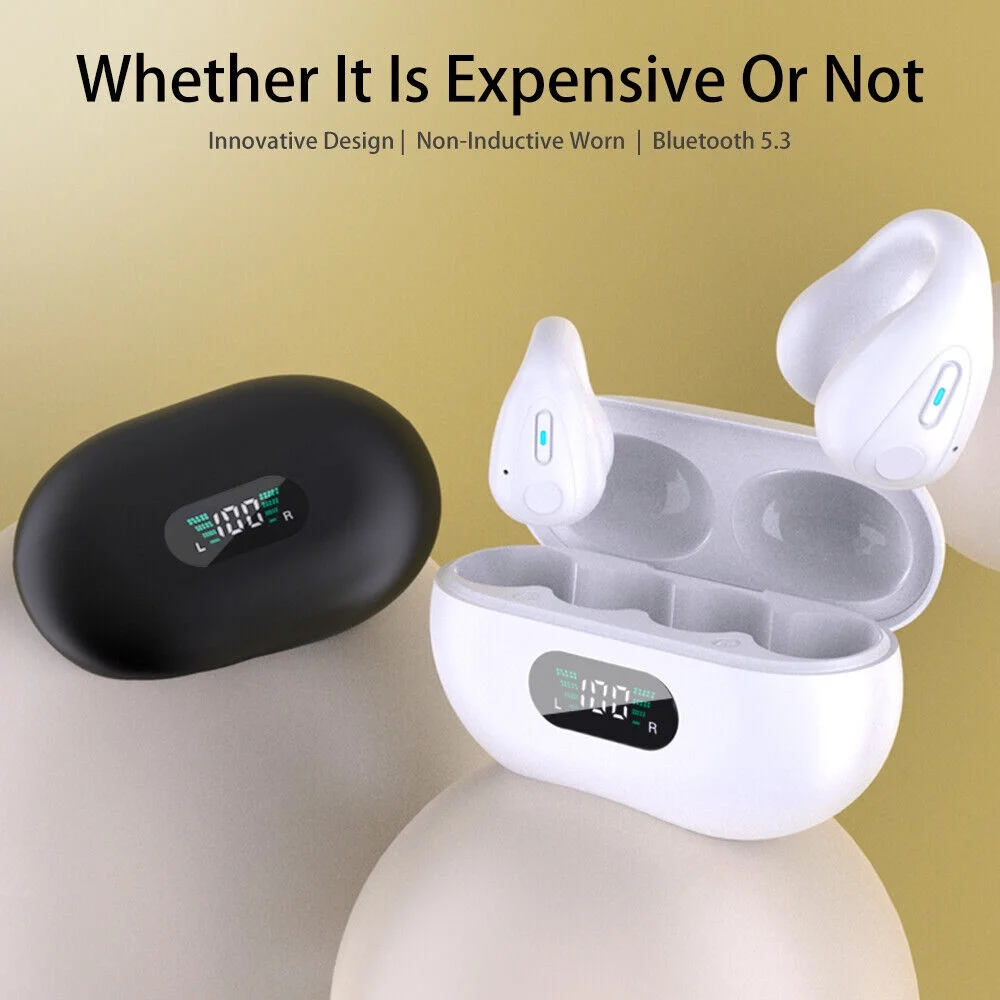 JLLOM Wireless Earbuds with Ear Clip - Bluetooth Sport Headset - Bone Conduction Headphones for Outdoor Activities