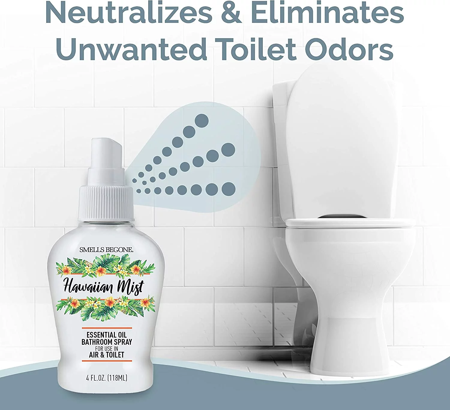 SMELLS BEGONE Essential Oil Air Freshener Bathroom Spray - Hawaiian Mist - 4 Ounce