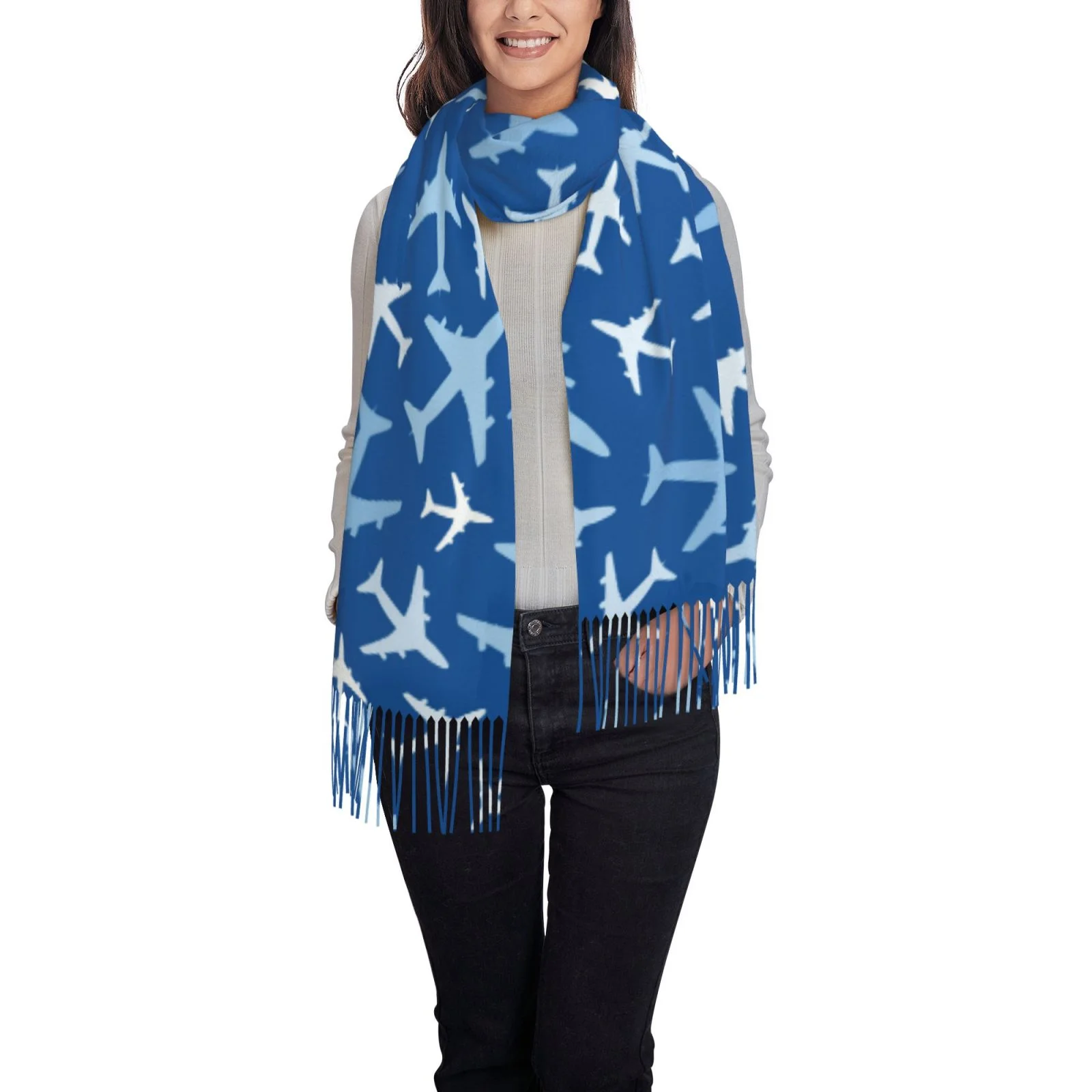 Ocsxa Scarf Shawl Wraps For Women Soft Cashmere Scarf Airplanes In The Sky Printed Large Blanket Scarf