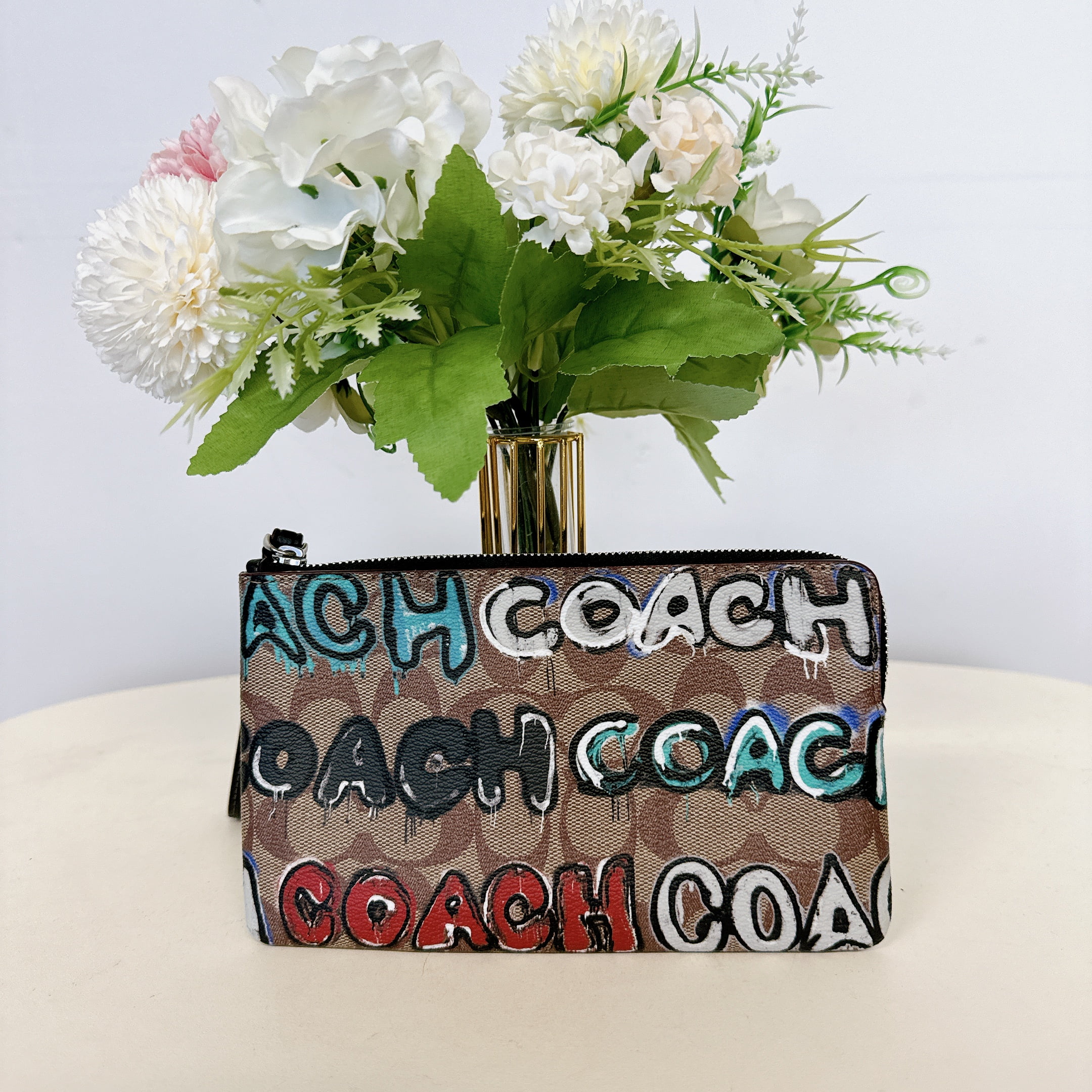 Coach CM673 Coach X Mint + Serf Large Corner Zip Wristlet In Signature Canvas IN Khaki Multi