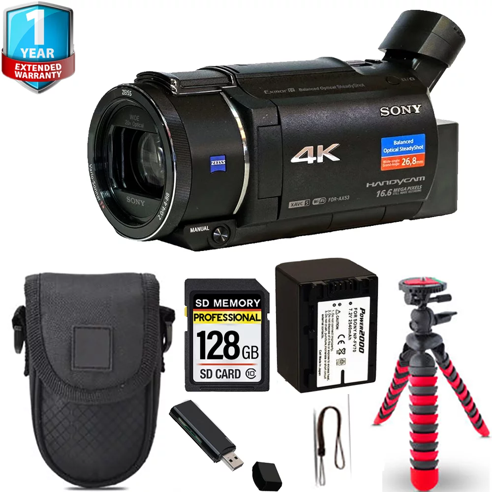 Sony FDR-AX53 4K Ultra HD Handycam Camcorder FDRAX53/B + Spider Tripod + 1 Yr Warranty - 64GB