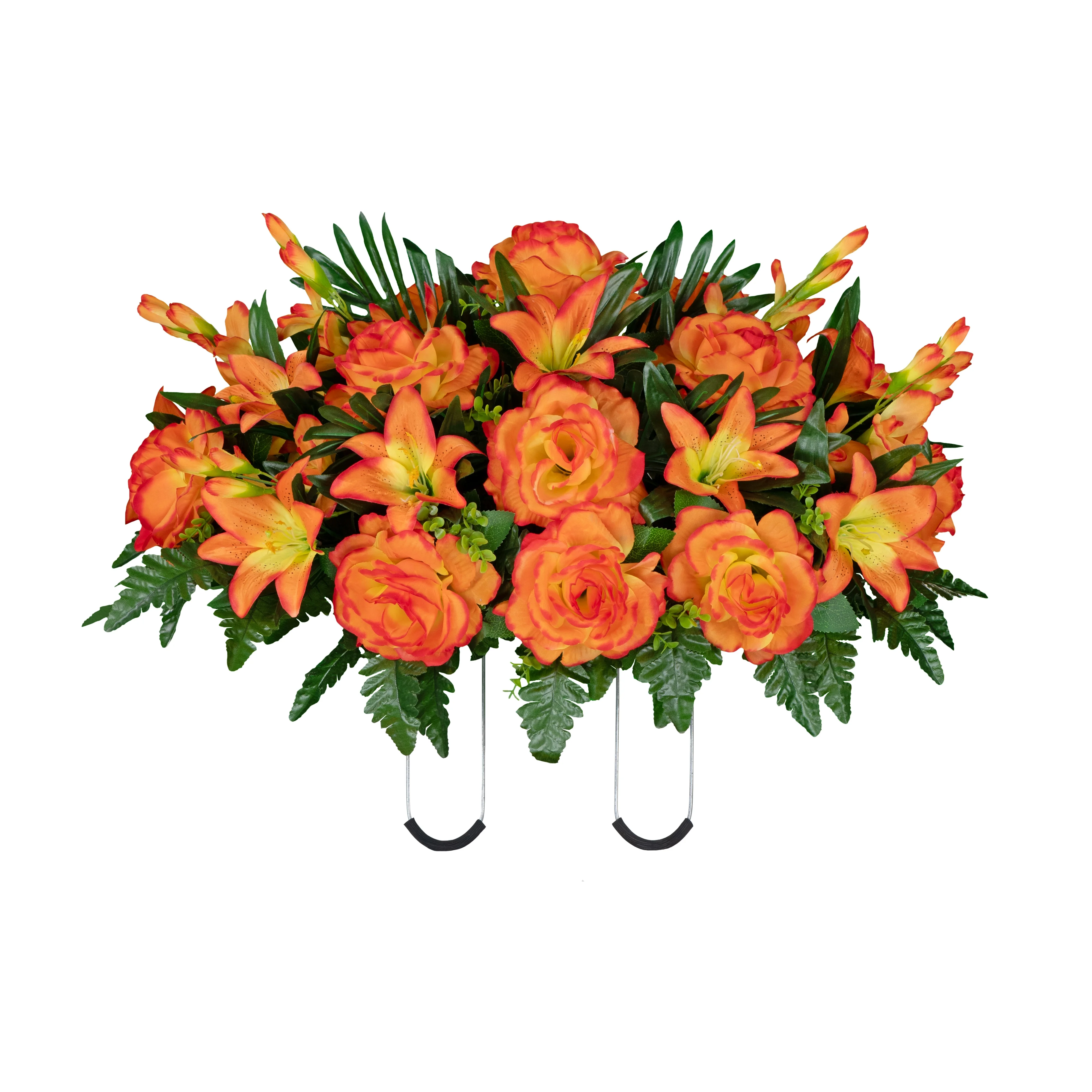 Sympathy Silks Artificial Cemetery Flowers Sunrise Gladiolus Rose and Lily Saddle for Headstone