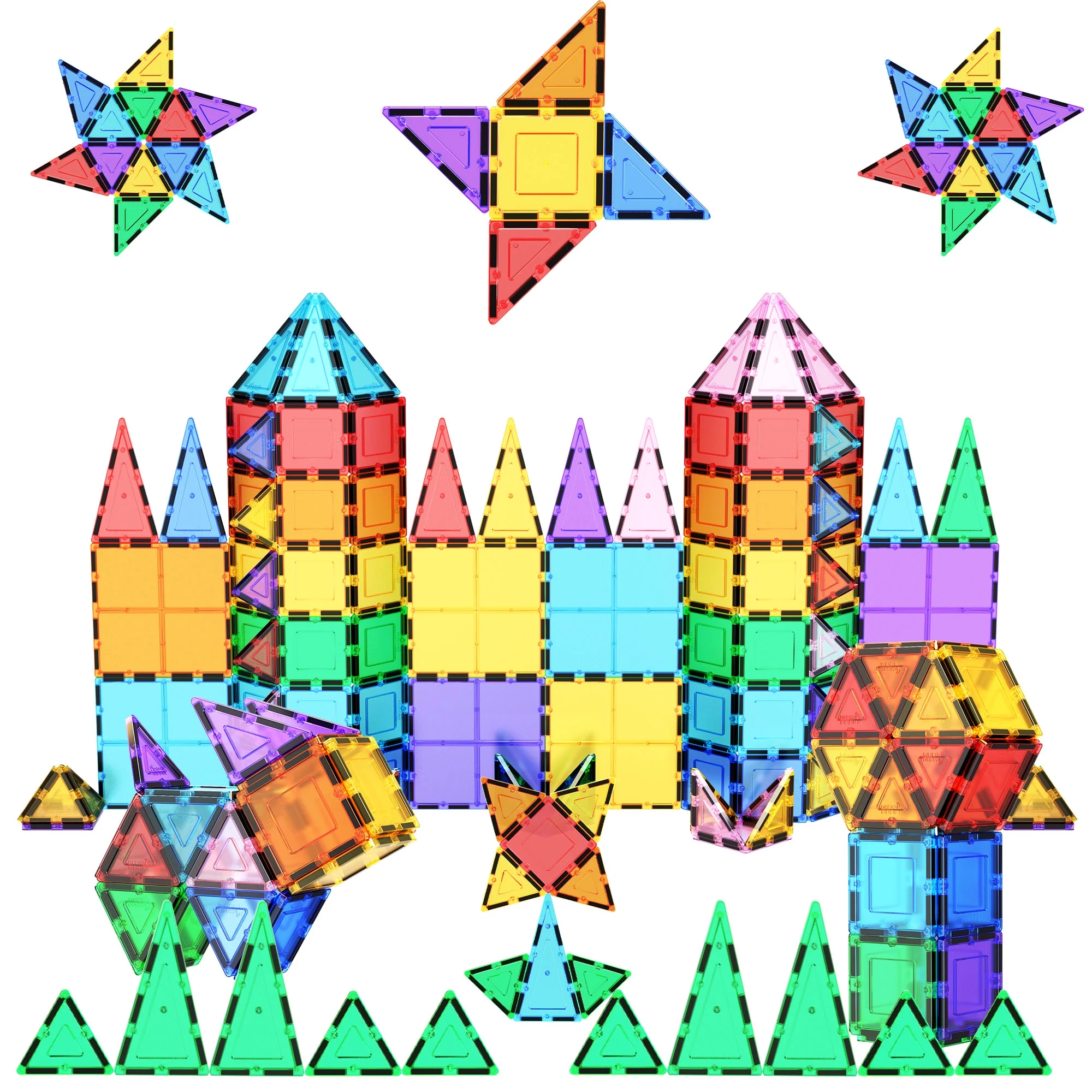 Picasso Tiles 100 Piece 3D Color Magnetic Building Block STEM Set, Multicolor