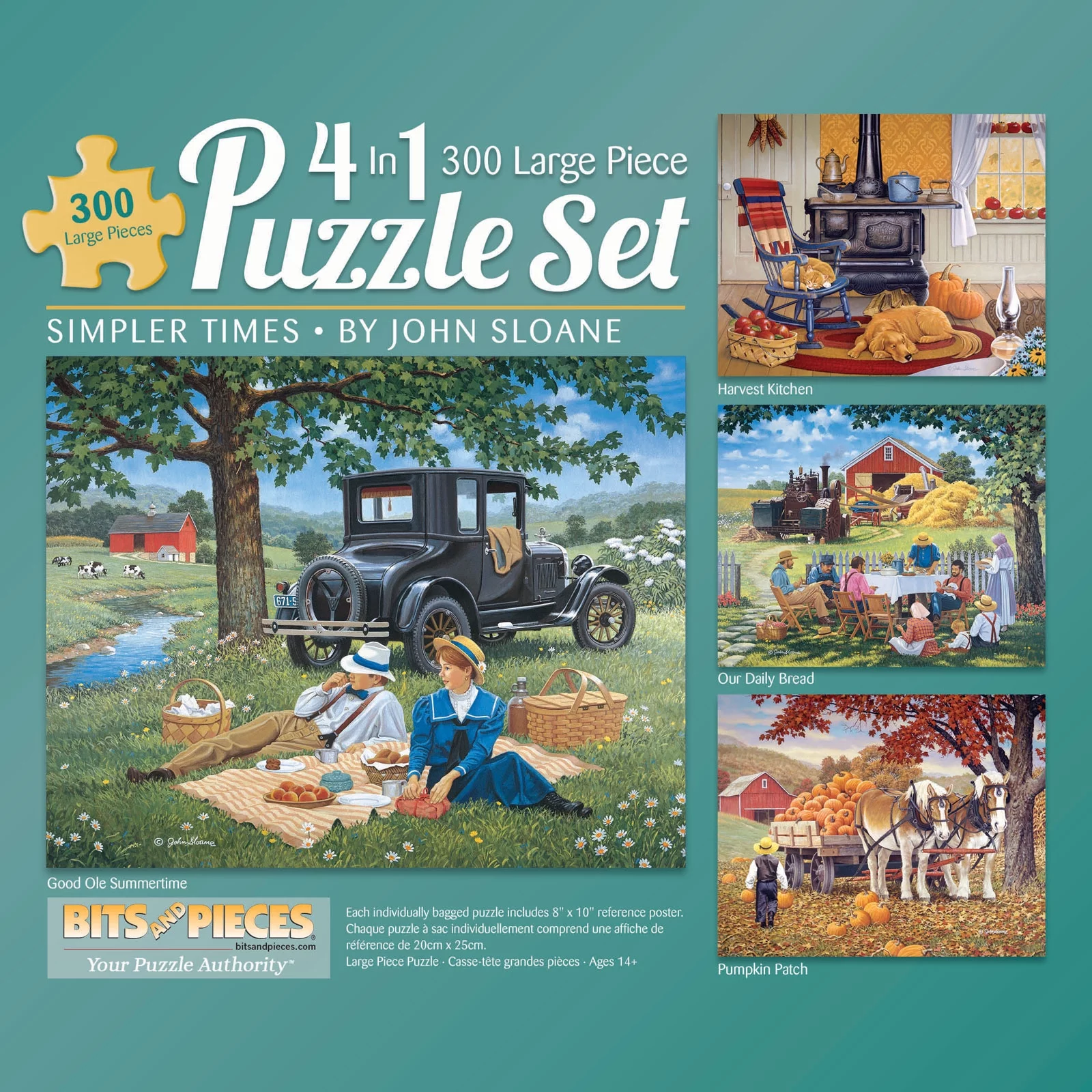 Bits and Pieces - 4-In-1 Multi-Pack Simpler Times 300 Piece Jigsaw Puzzles for Adults - Each Puzzle Measures 16 