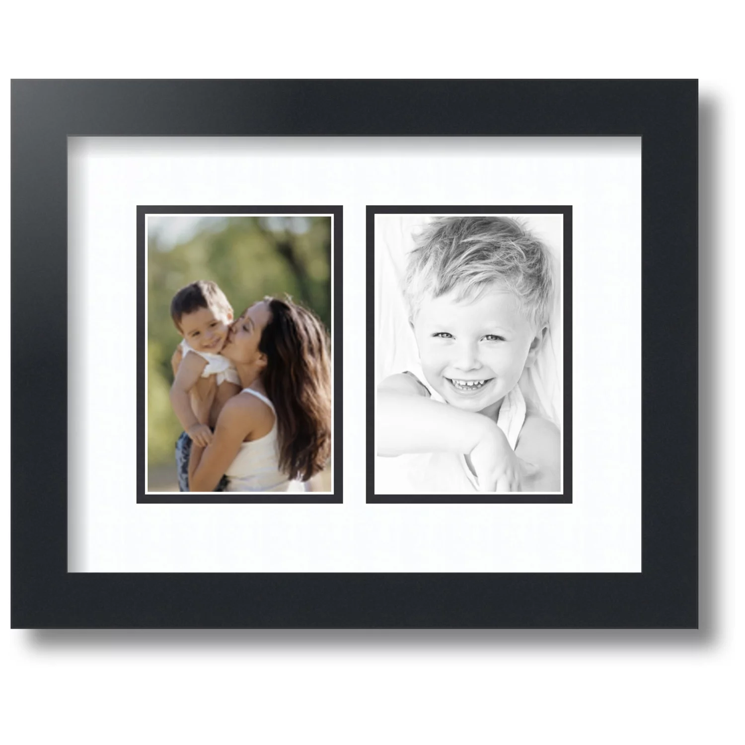 ArtToFrames Collage Photo Picture Frame with 2 - 4x6 Openings, Framed in Black with Super White and Black Mats (CDM-3926-37)
