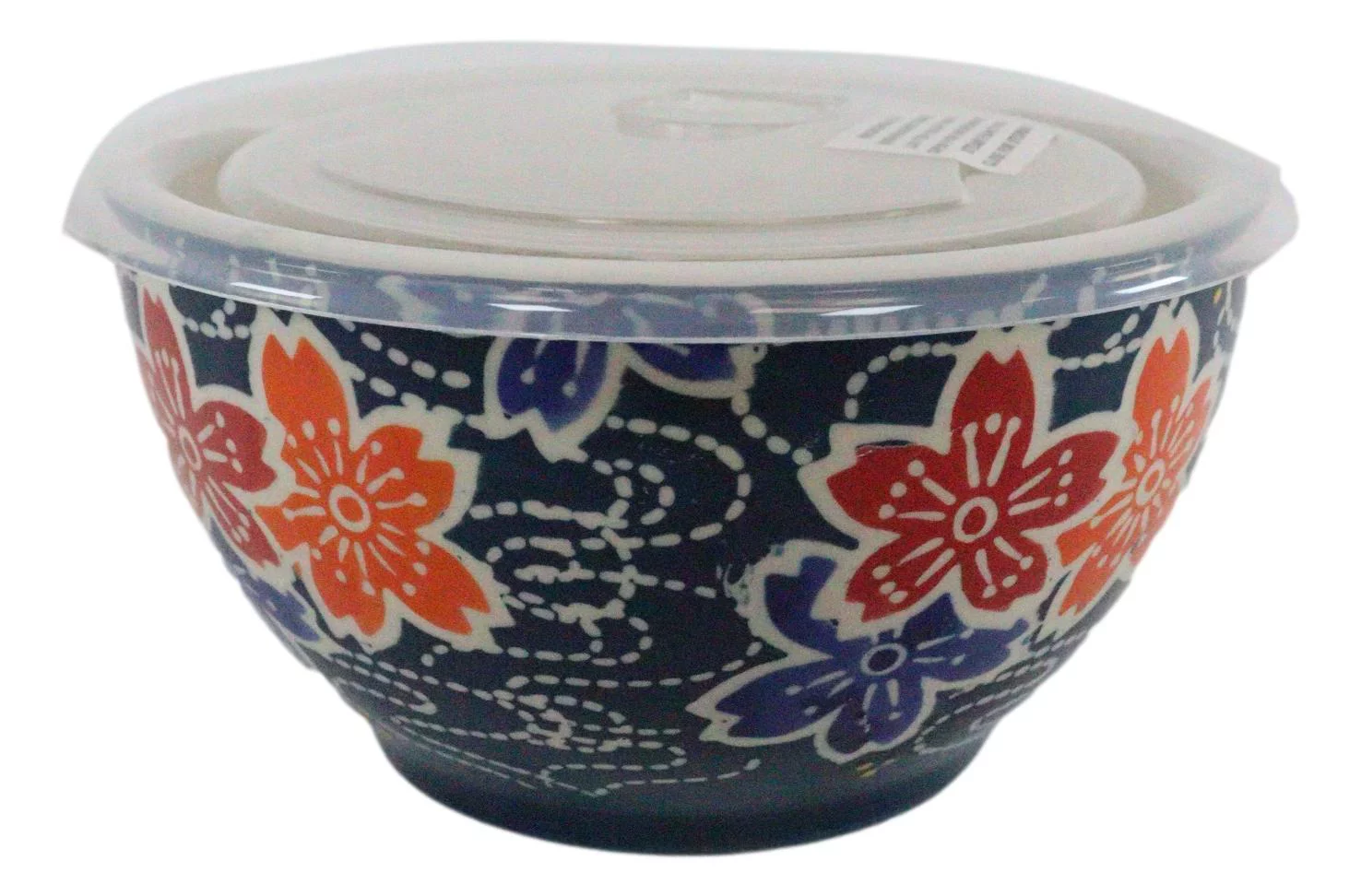 Ebros Set of 2 Ceramic Blue Cherry Blossoms Portion Meal Bowls 3 Cups W/ Lid