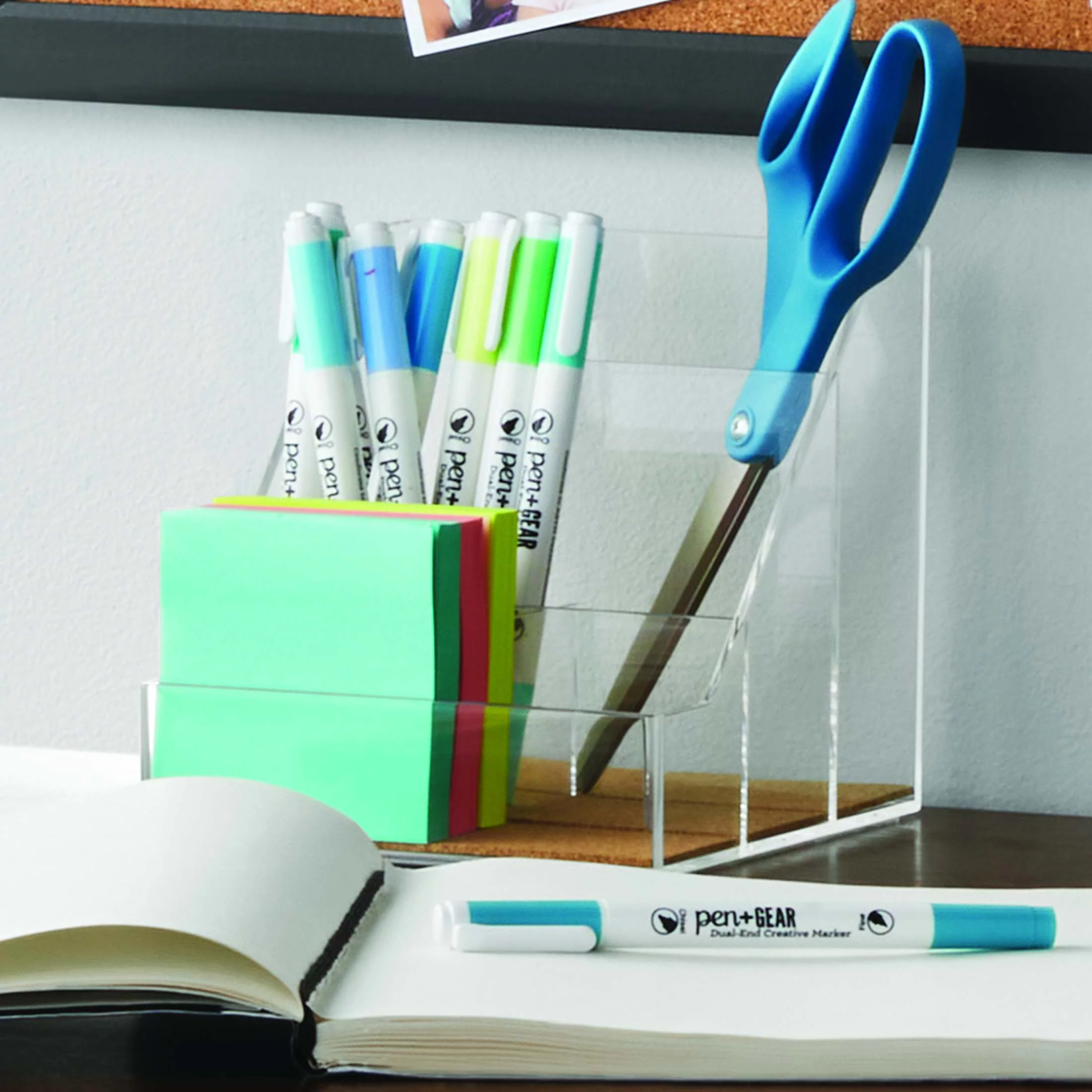 Pen+Gear Acrylic Cork Desktop Org with 4 Grids, Clear, 1 Pack