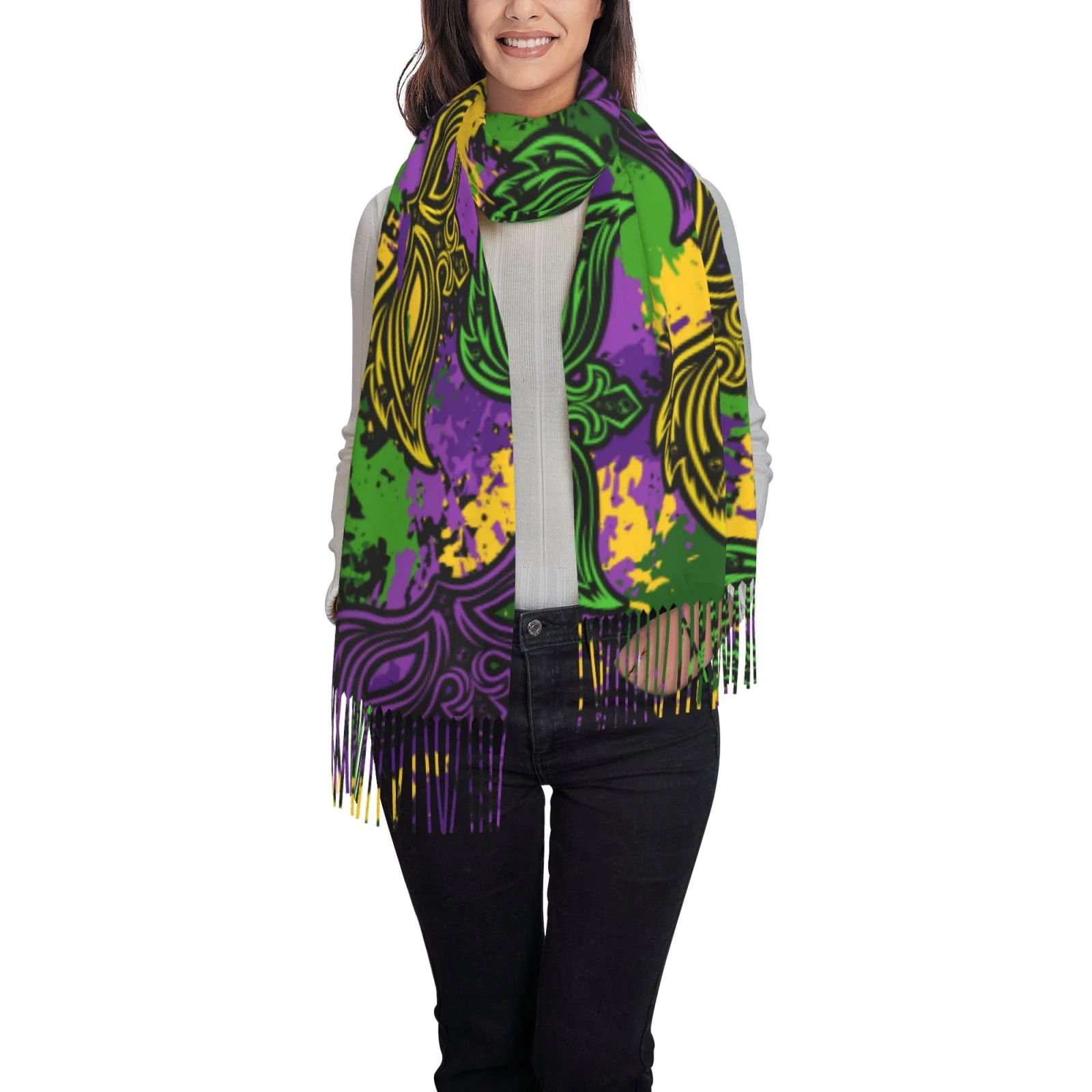 Ocsxa Scarf Shawl Wraps For Women Soft Cashmere Scarf Mardi Gras7 Printed Large Blanket Scarf