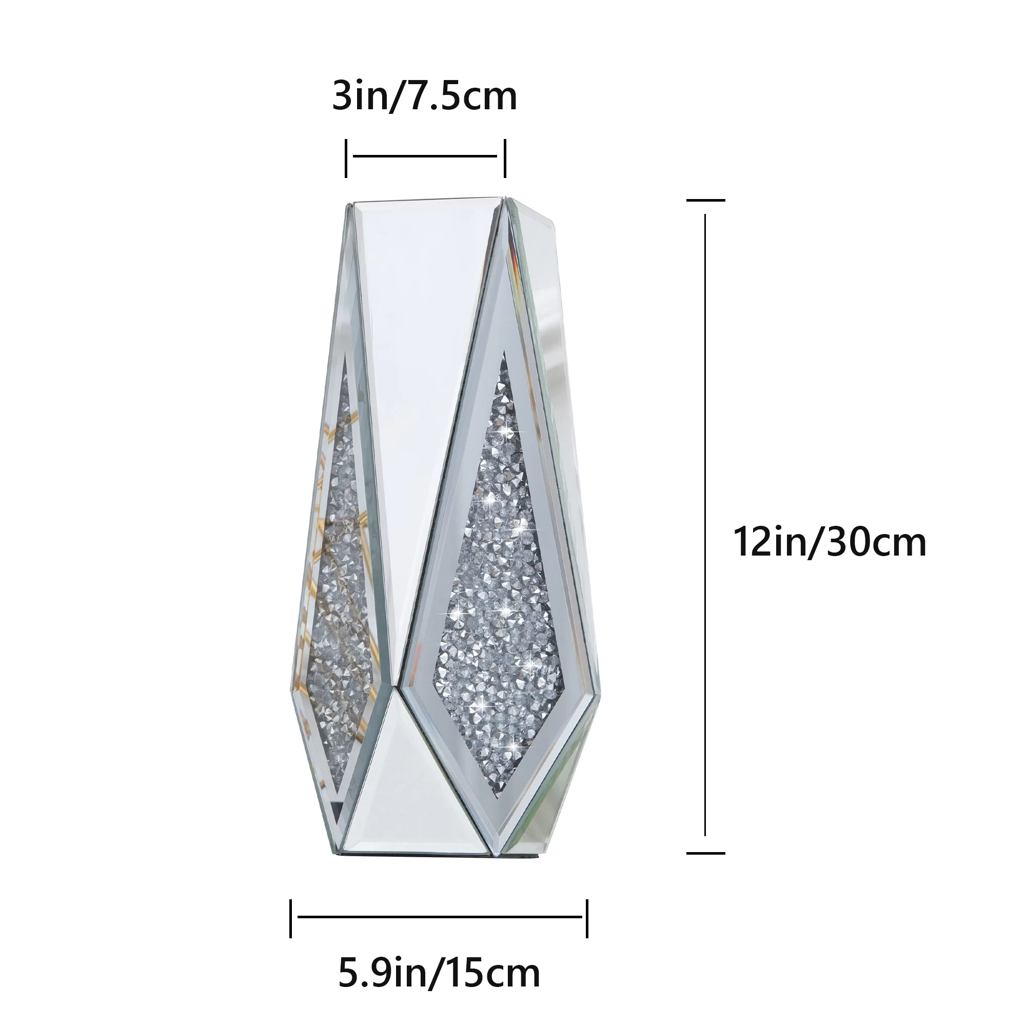 SHYFOY Mirrored Diamond Vase for Flower, Silver Flower Vase Home Decor