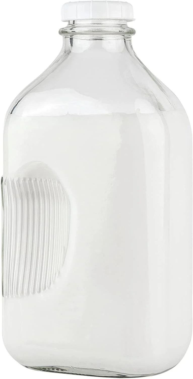 64-Oz Glass Milk Bottles with 3 White Caps (1 Count ) - Food Grade Glass Bottles - Dishwasher Safe - Bottles for Milk, Buttermilk, Honey, Tomato Sauce, Jam, Barbecue Sauce -Stock Your Home
