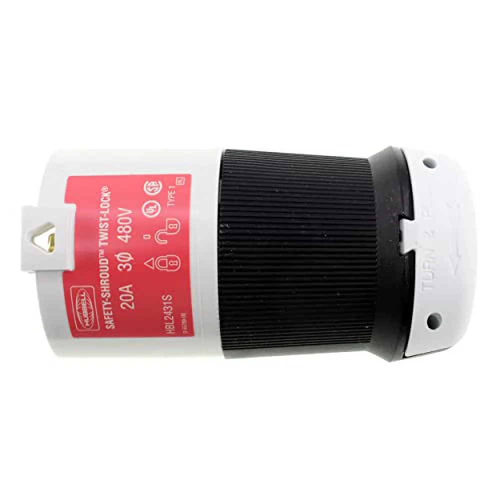 HBL2431S Locking  Shroud Plug, 20 Amp, 3 Phase, 480V, L16-20P