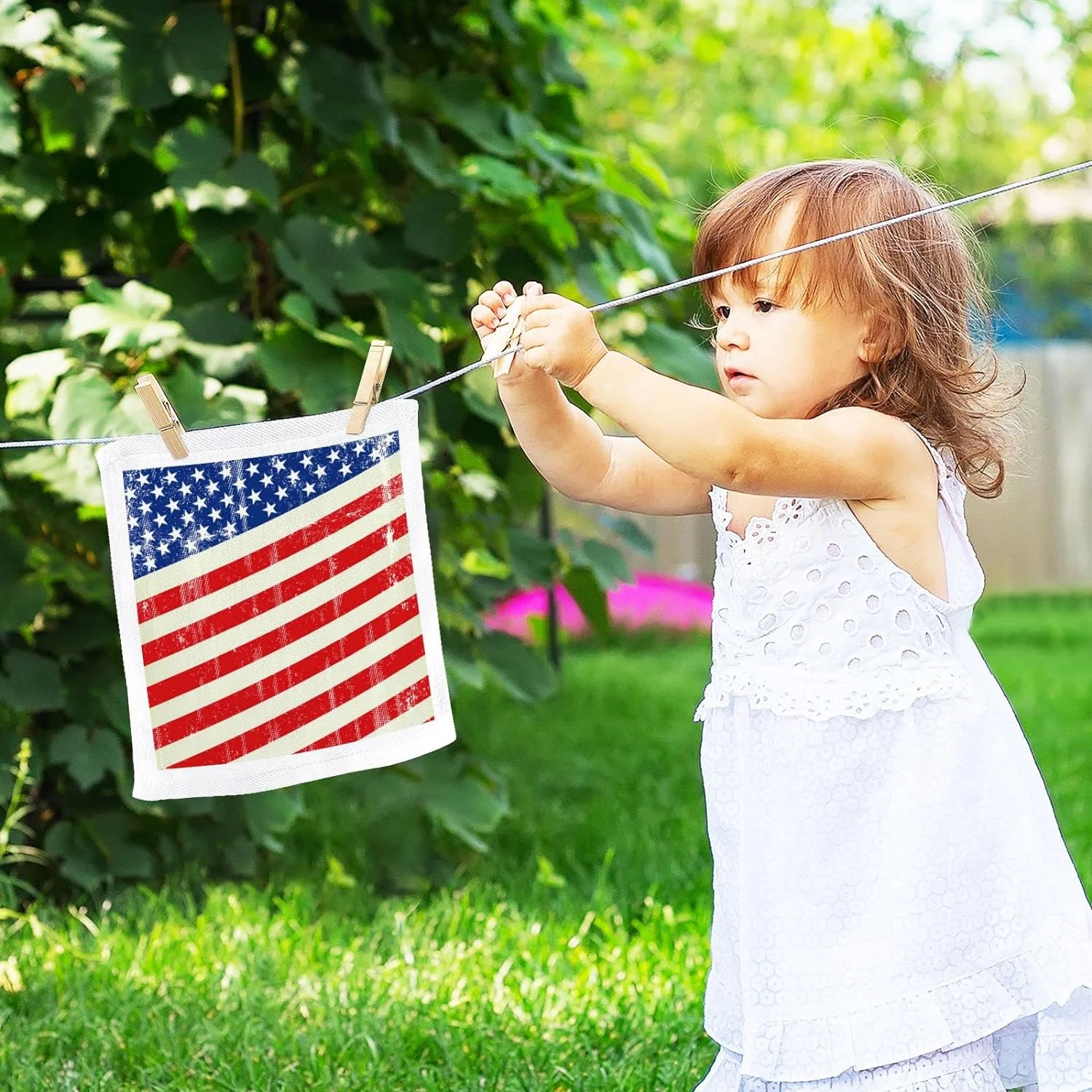 Coolnut Retro American Flag Wash Cloths 4 Pack - 12 x 12 Inch Super Soft Washcloths for Your Face and Body - 100% Cotton Highly Absorbent Baby Face Towel Washcloth Gift