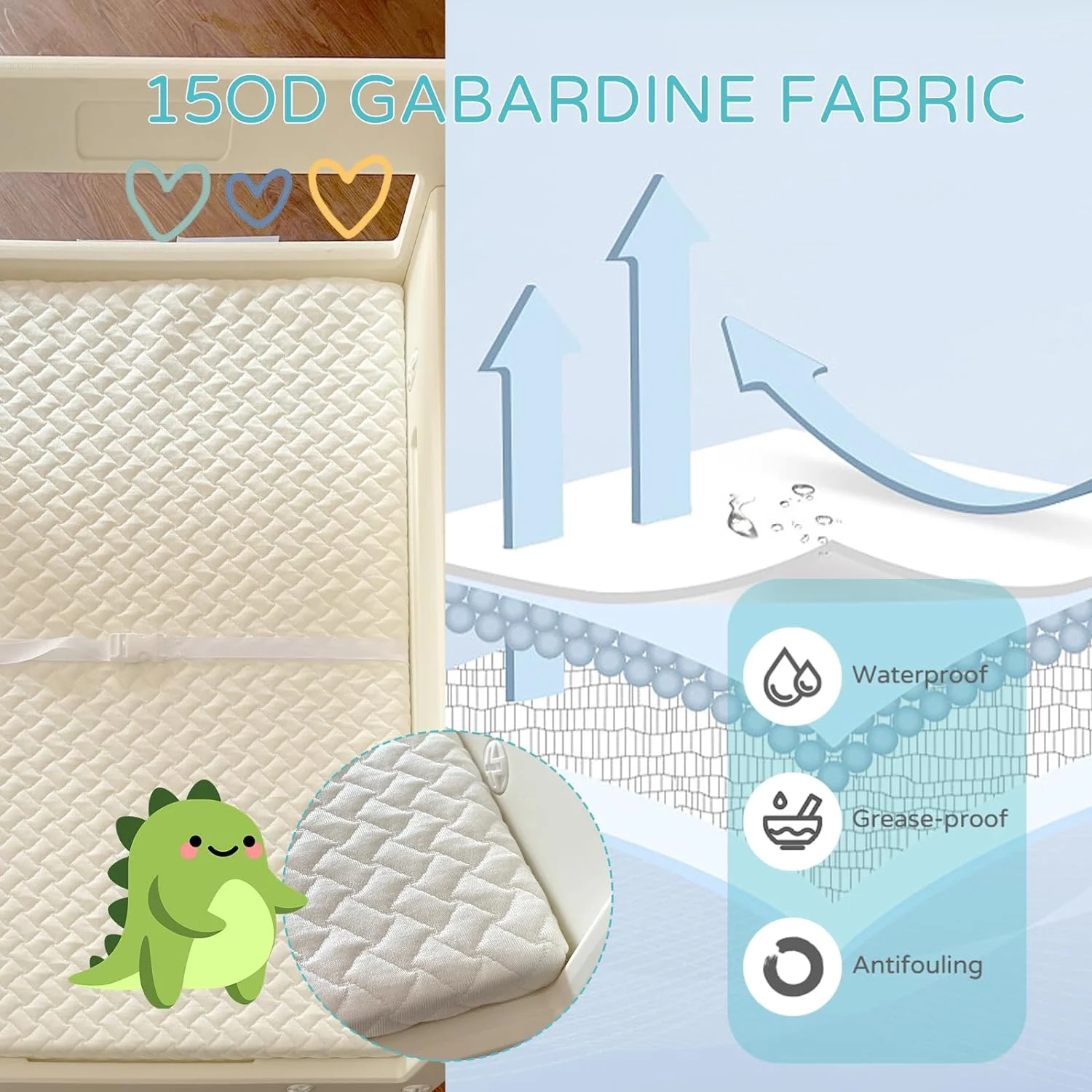 Baby Changing Table with Waterproof pad, Diaper Changing Station with Wheels, Portable Mobile Nursery Organizer for Newborn and Infant, Features Large Storage and Shelf, Beige