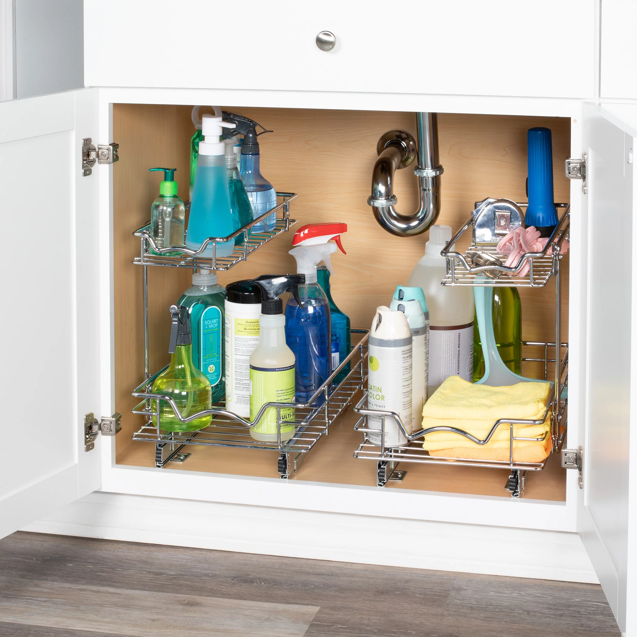 Under Sink Pull Out Organizer for Cabinet –Sliding Drawer Shelf Perfect for Vanity and Kitchen, Two Tier Roll Out Sliding Shelves 11