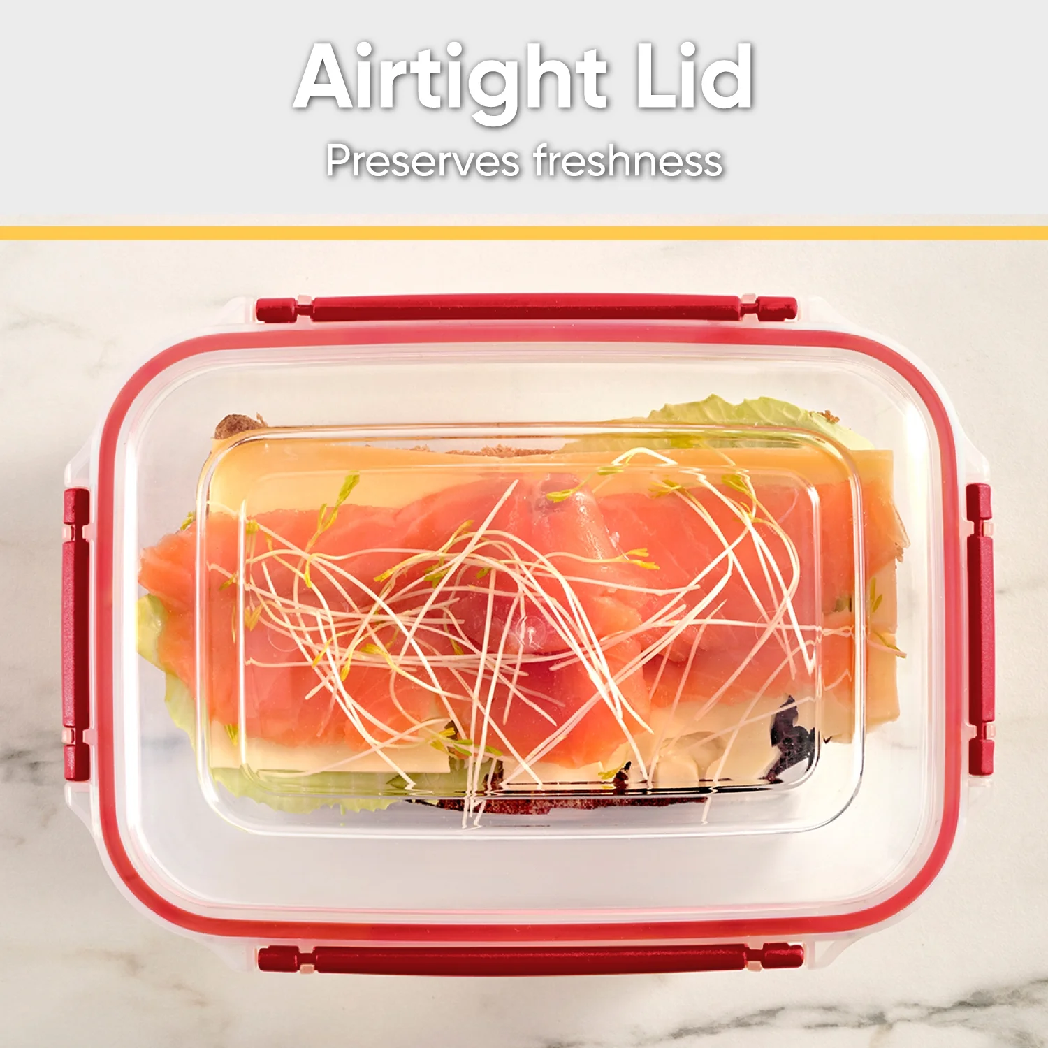 Superio Lock and Fresh Airtight Food Storage Containers with Lids for Kitchen Pantry Organization and Storage, Lunch, and Meal Prep Plastic Containers, 80 oz. Rectangular Sealed Container, Red