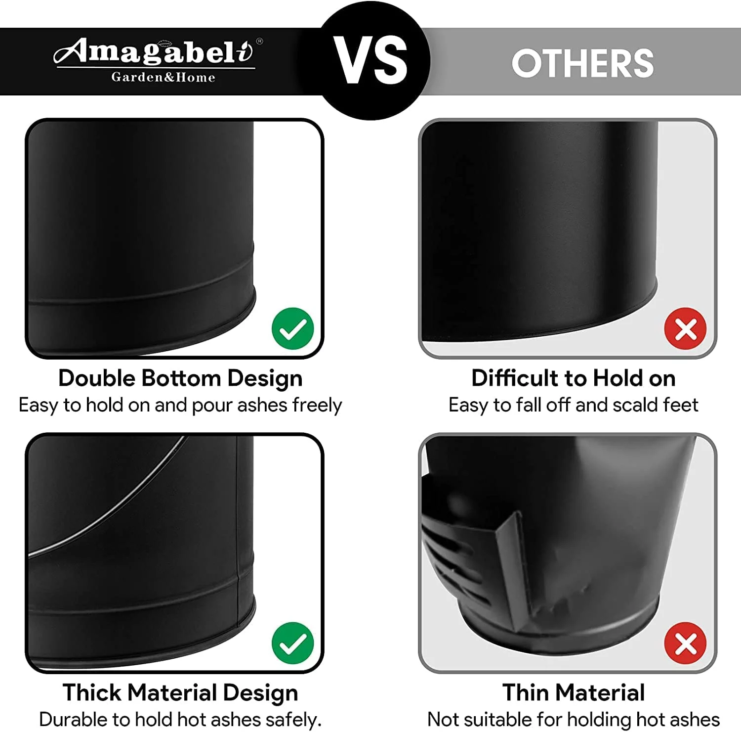 Fireplace Ash Bucket with Lid Shovel and Hand Broom, 5.15 Gallon Charcoal Wood Fire Pits Burning Stoves, Coal/ Large Pellet Metal Buckets/Hot Wood Carrier Pail Fire Pits Ash Can Cleaning Tools