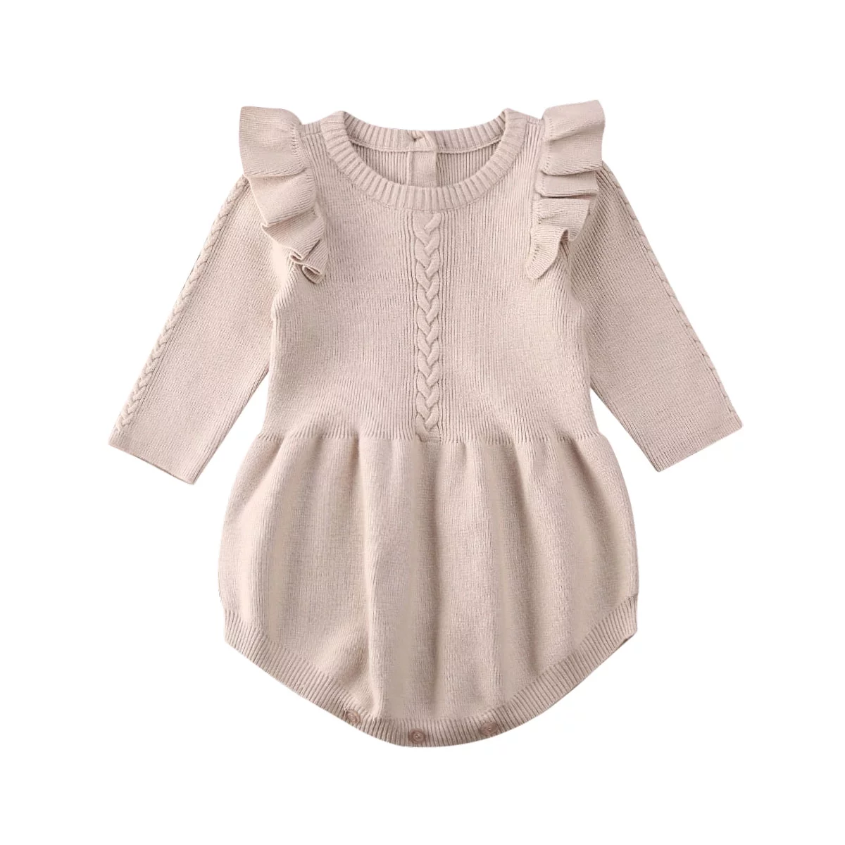 Spring hue Baby Girls Knitted Sweater Romper Long Sleeve Ruffle Button Bodysuit Jumpsuit Clothes
