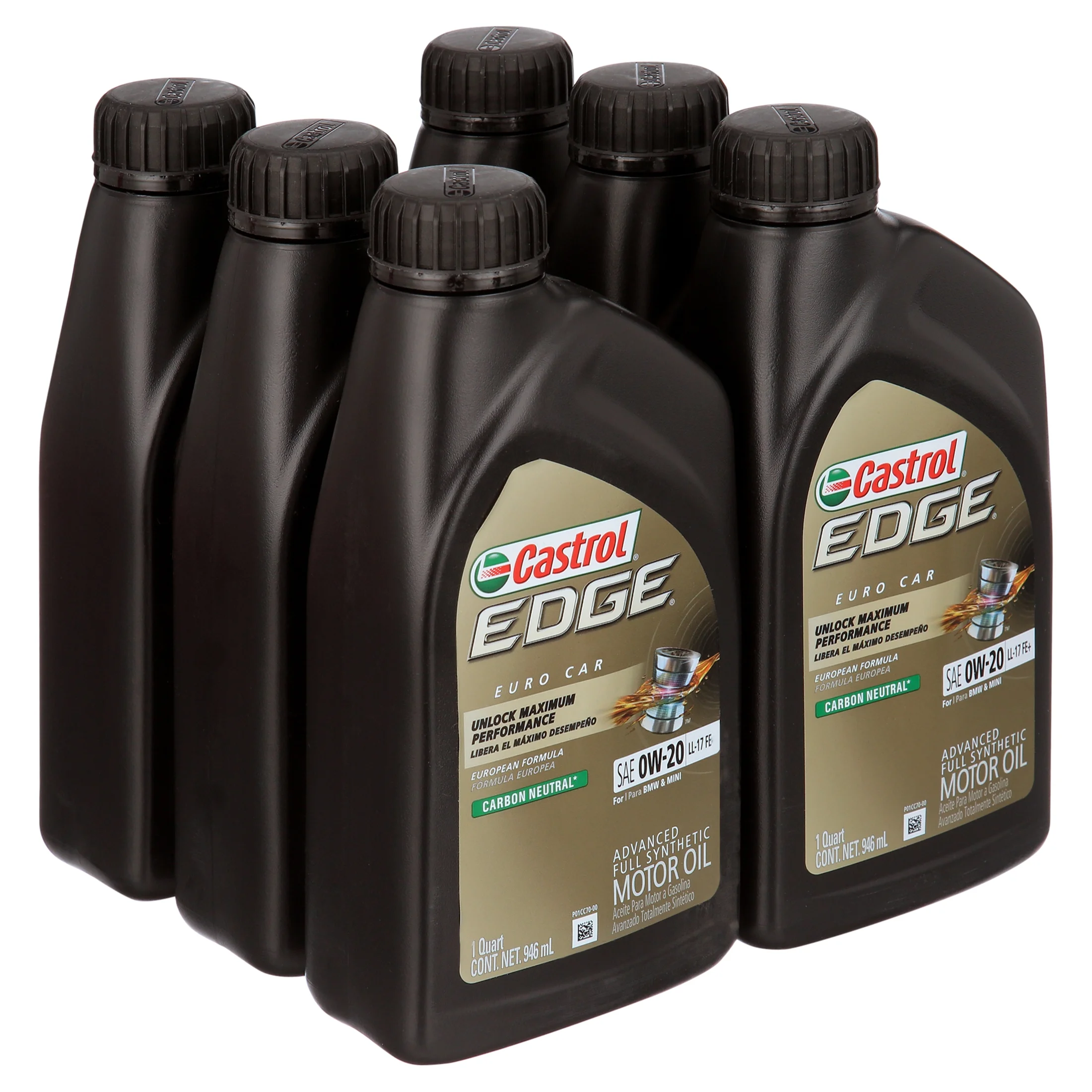 Castrol Edge 0W-20 LL-17 FE+ Advanced Full Synthetic Motor Oil, 1 Quart, Case of 6